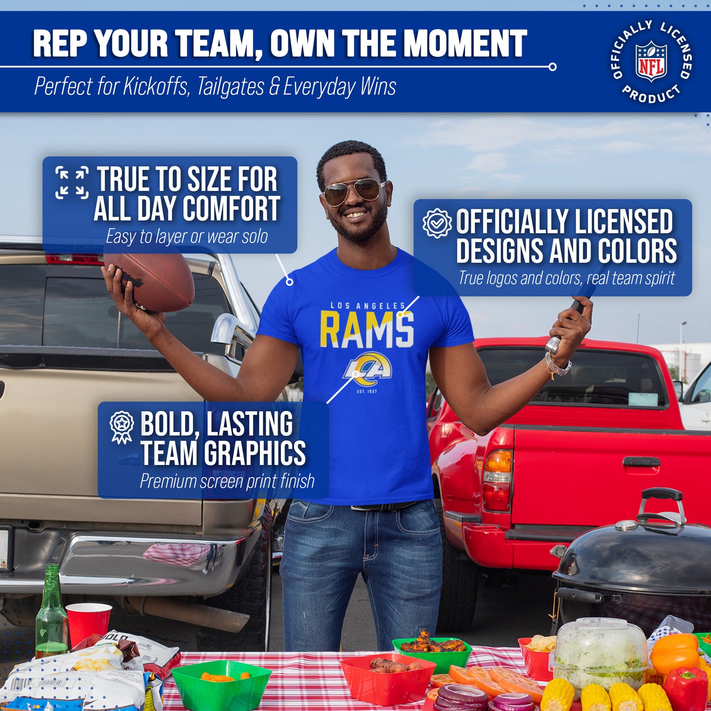 Los Angeles Rams Adult NFL Diagonal Fade Color Block T-Shirt - Royal