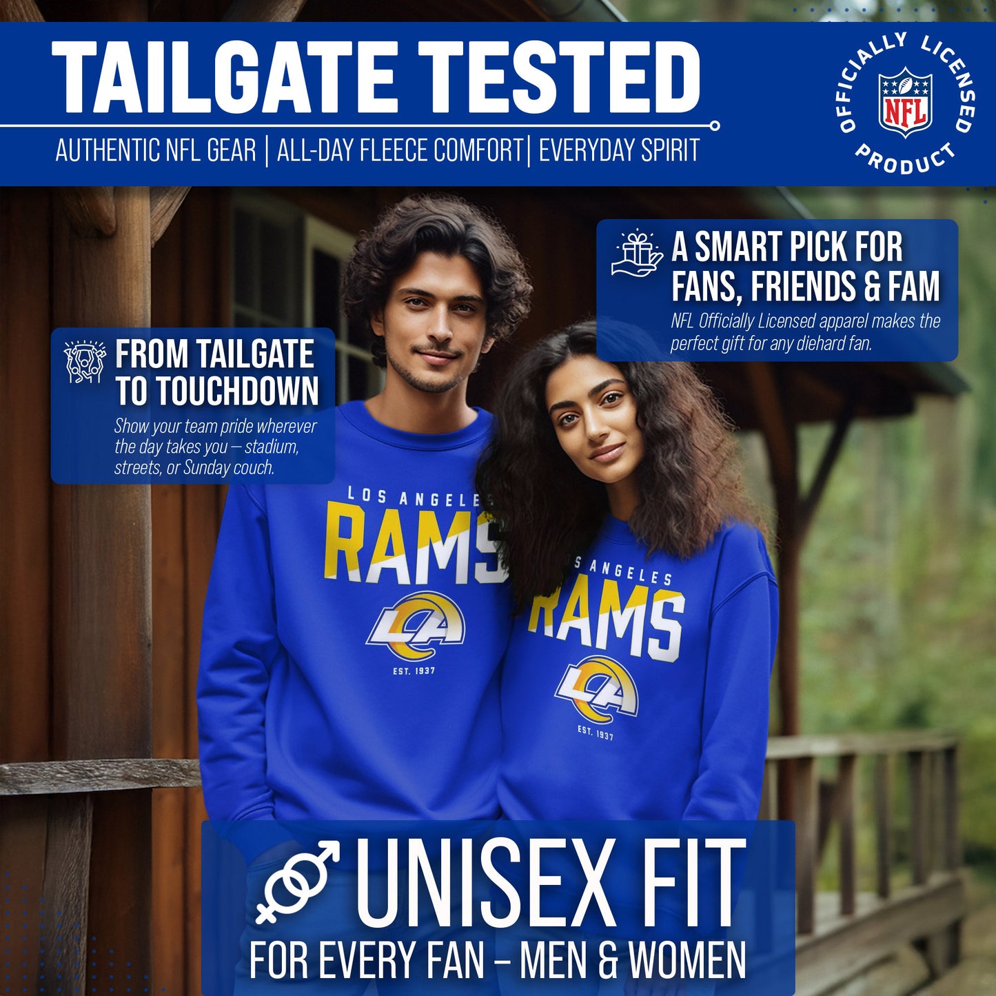 Los Angeles Rams Adult NFL Diagonal Fade Color Block Crewneck Sweatshirt - Royal