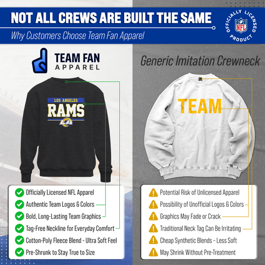 Los Angeles Rams NFL Adult Long Sleeve Team Block Charcoal Crewneck Sweatshirt - Charcoal