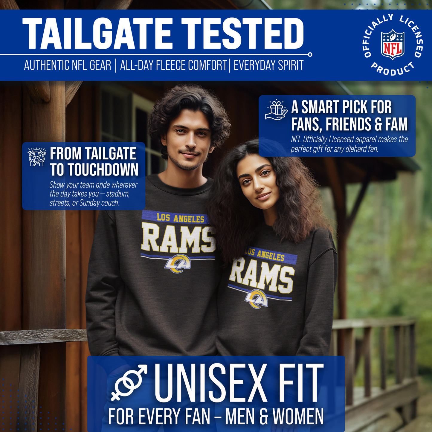 Los Angeles Rams NFL Adult Long Sleeve Team Block Charcoal Crewneck Sweatshirt - Charcoal