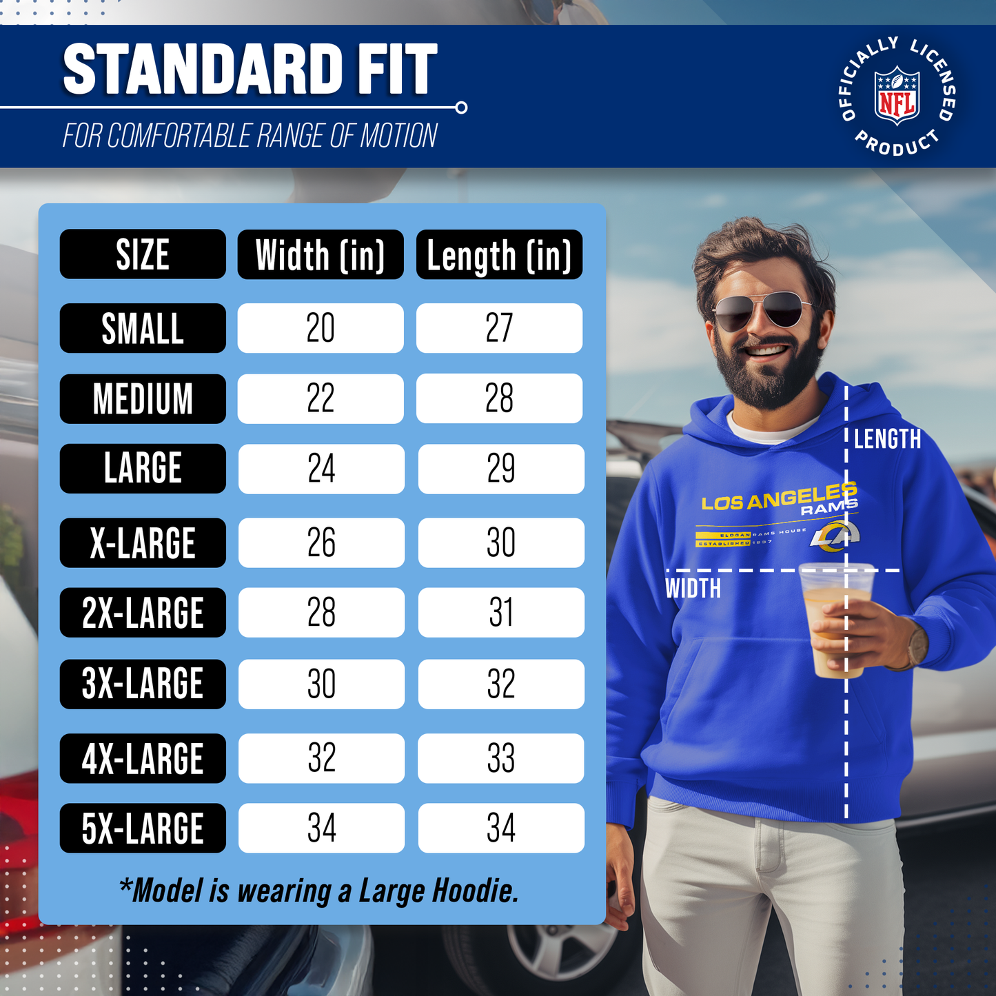 Los Angeles Rams Adult NFL Speed Stat Sheet Fleece Hooded Sweatshirt - Royal