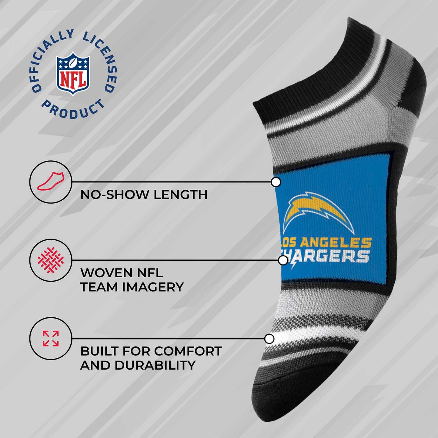 Los Angeles Chargers NFL Adult Marquis Addition No Show Socks - Blue