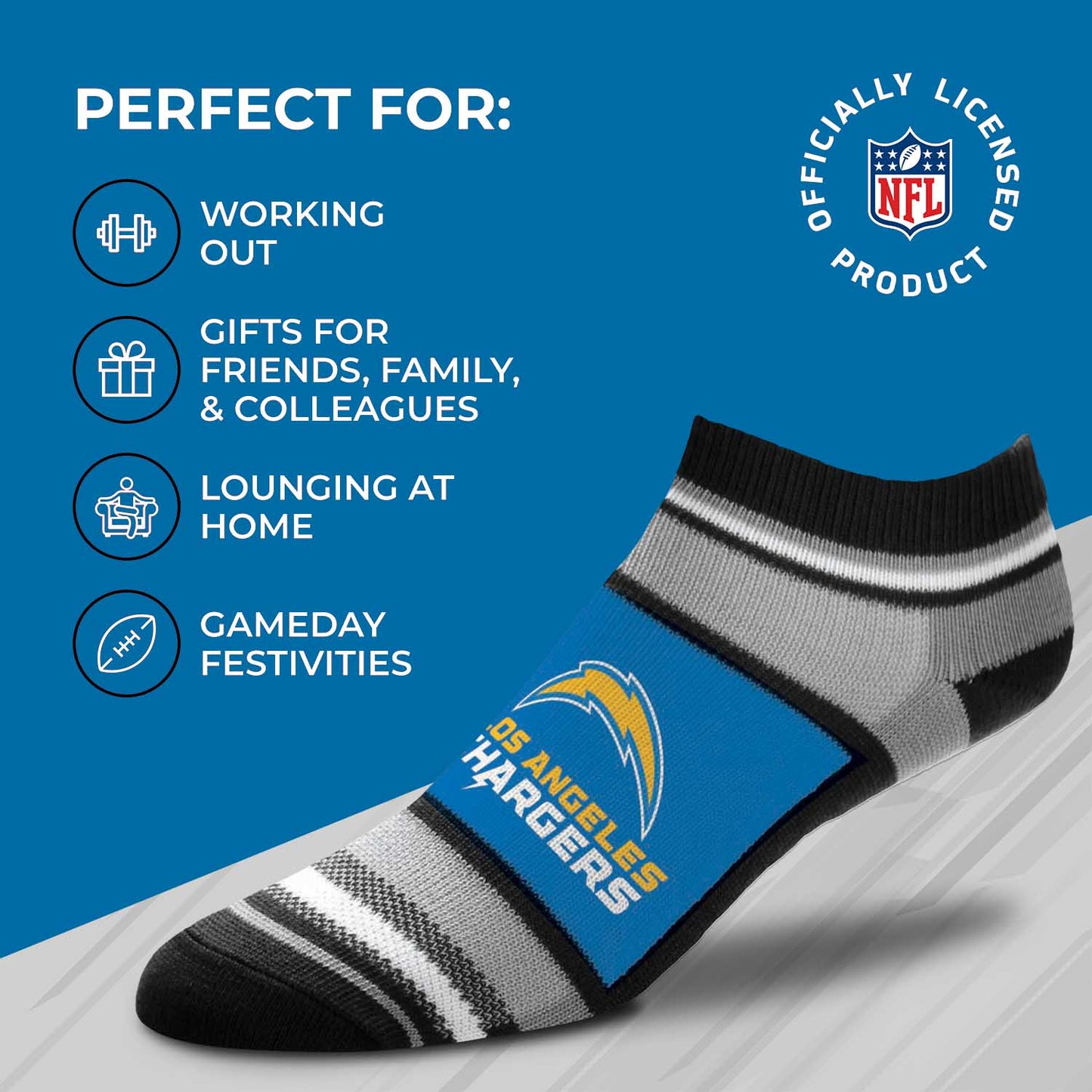 Los Angeles Chargers NFL Adult Marquis Addition No Show Socks - Blue