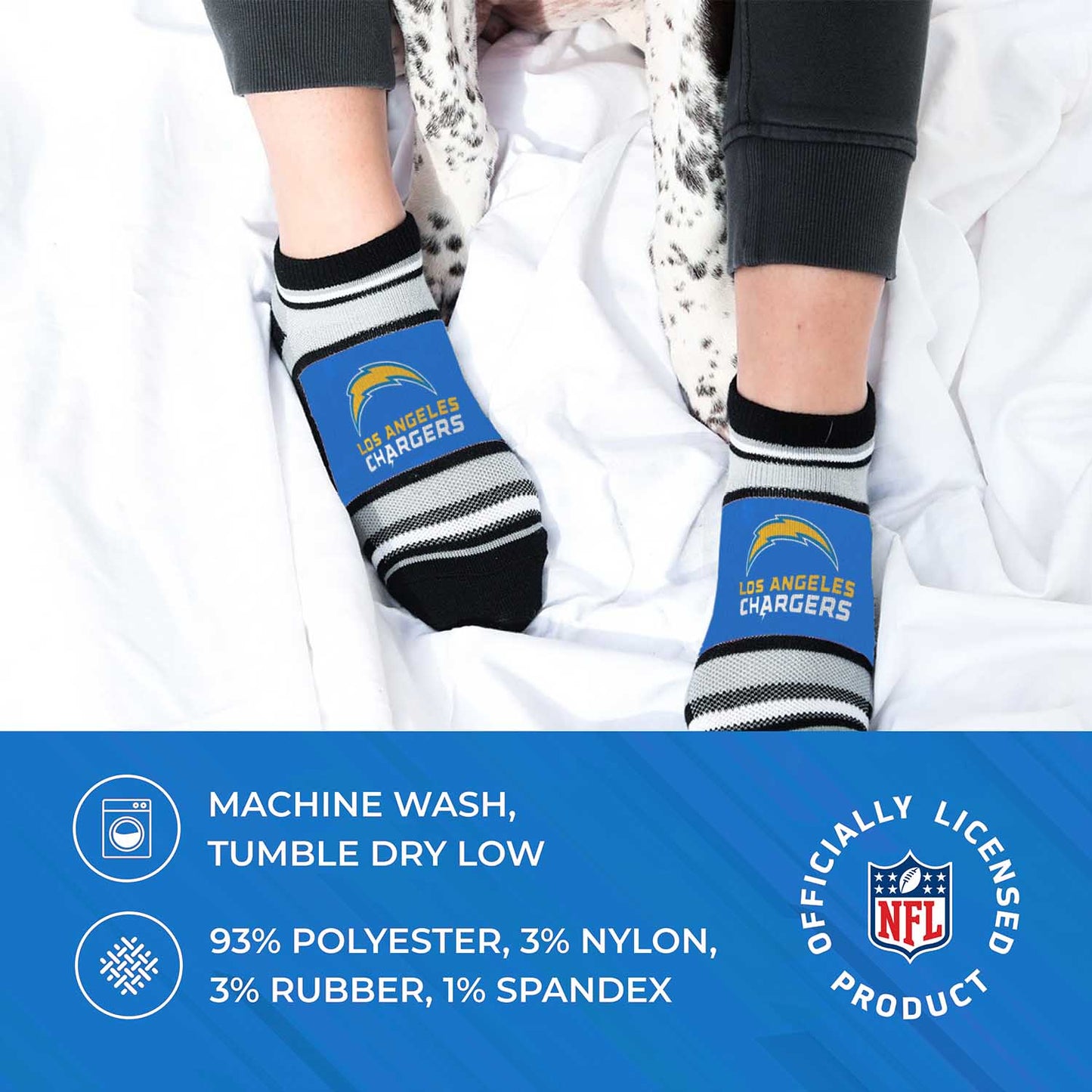 Los Angeles Chargers NFL Adult Marquis Addition No Show Socks - Blue