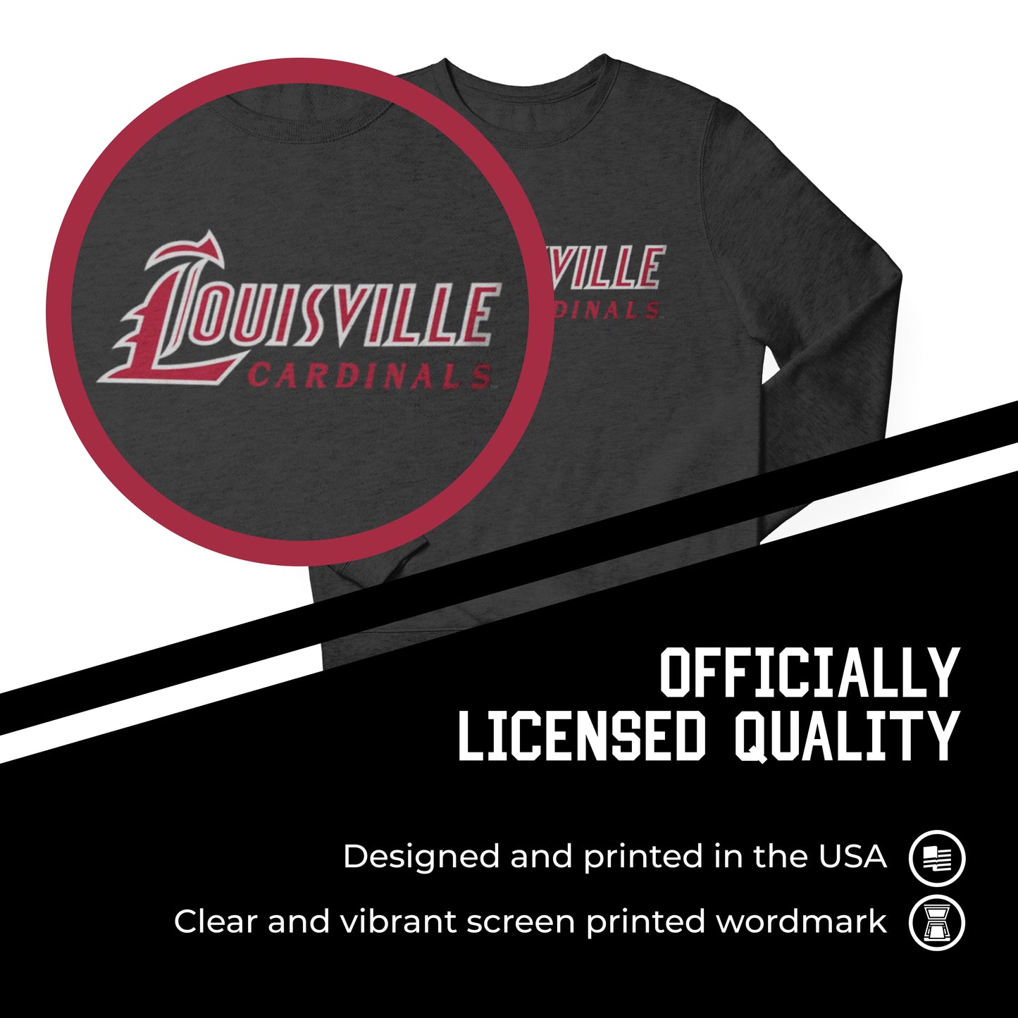 Louisville Cardinals NCAA Adult Charcoal Crewneck Fleece Sweatshirt - Charcoal