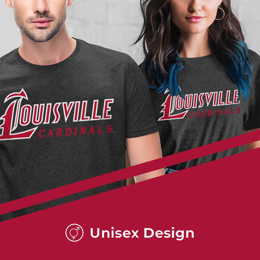Louisville Cardinals Campus Colors NCAA Adult Cotton Blend Charcoal Tagless T-Shirt - Charcoal