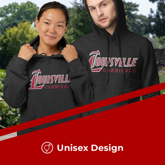 Louisville Cardinals NCAA Adult Cotton Blend Charcoal Hooded Sweatshirt - Charcoal