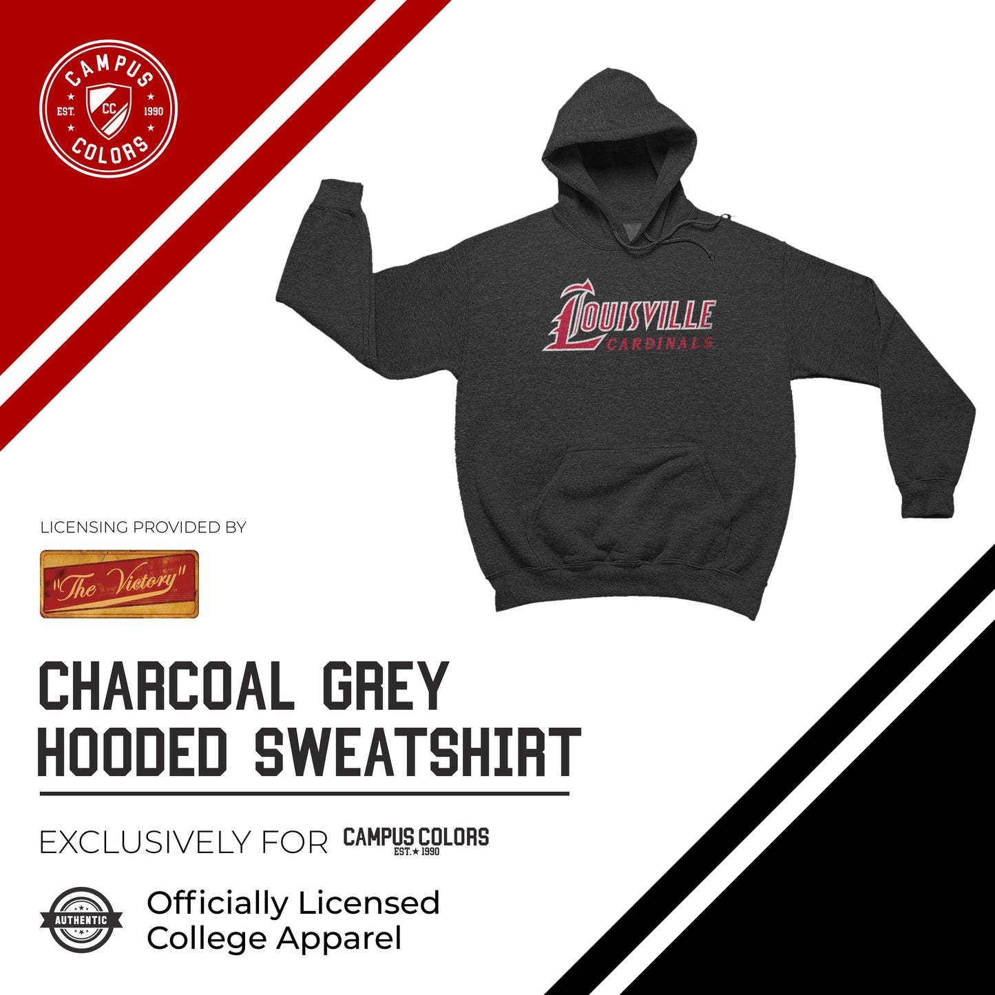 Louisville Cardinals NCAA Adult Cotton Blend Charcoal Hooded Sweatshirt - Charcoal