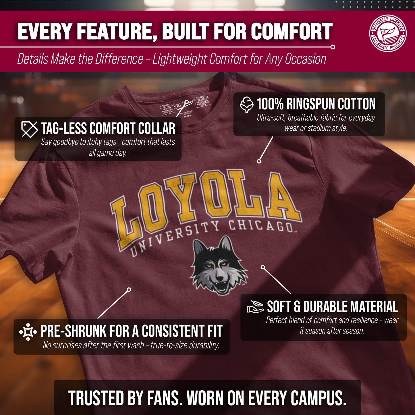 Loyola Chicago Ramblers NCAA Adult Gameday Cotton T-Shirt - Maroon