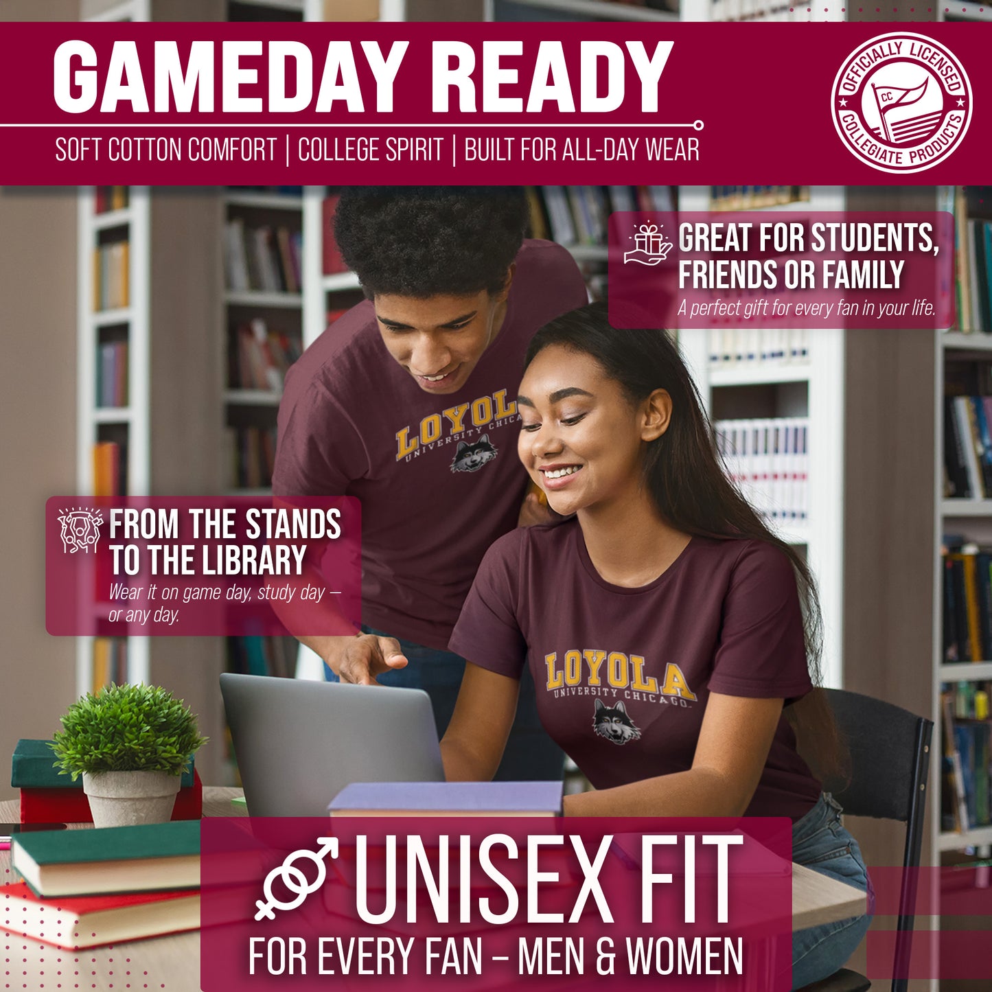 Loyola Chicago Ramblers NCAA Adult Gameday Cotton T-Shirt - Maroon