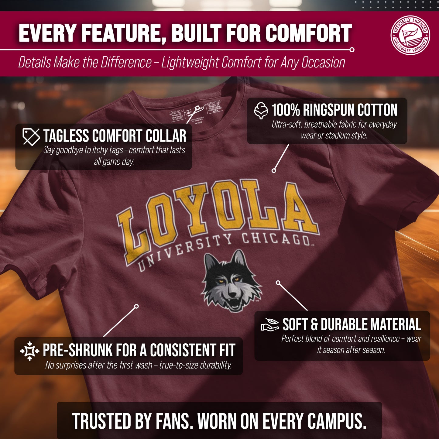 Loyola Chicago Ramblers NCAA Adult Gameday Cotton T-Shirt - Maroon