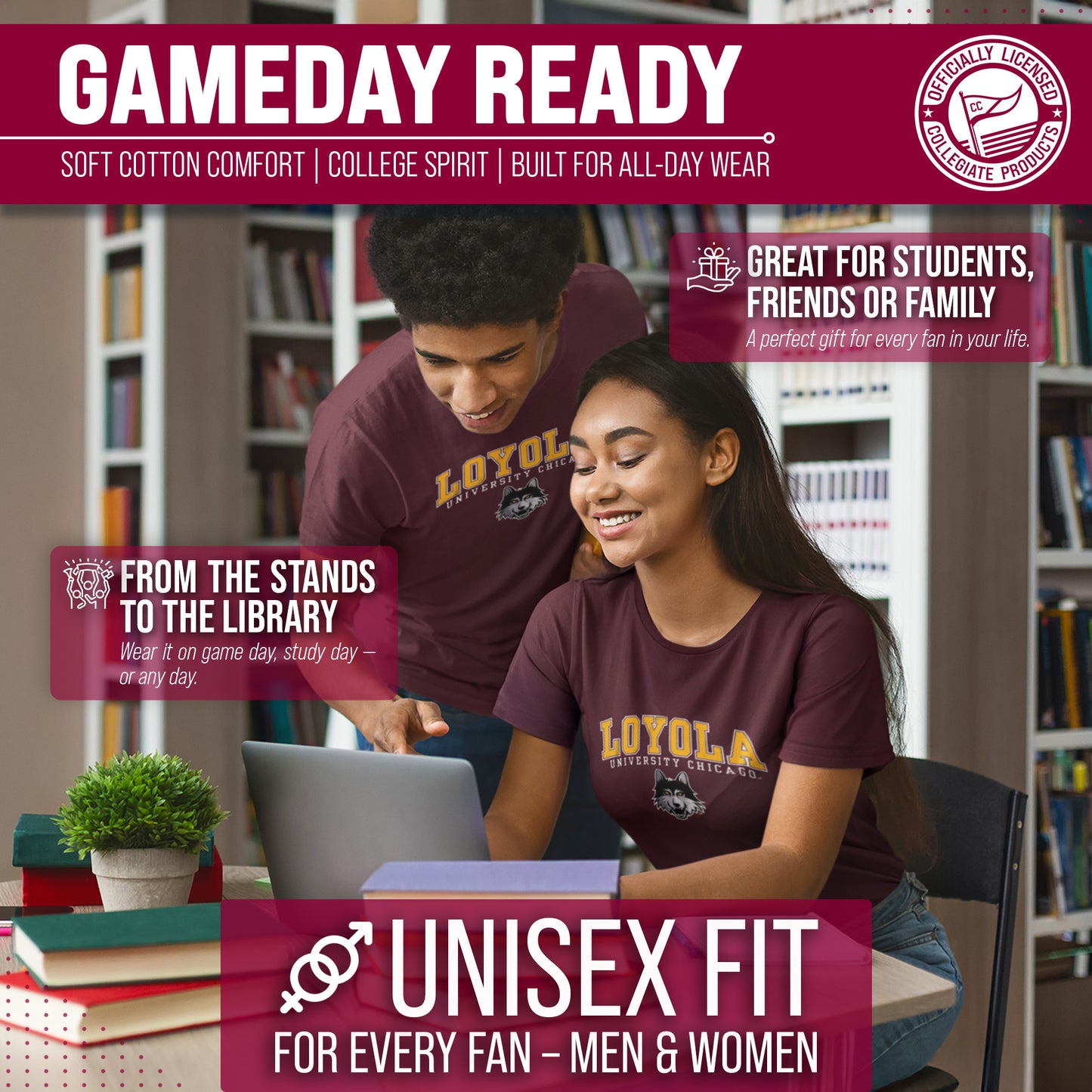 Loyola Chicago Ramblers NCAA Adult Gameday Cotton T-Shirt - Maroon