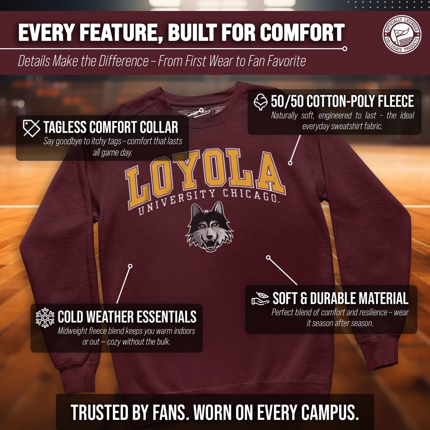 Loyola Chicago Ramblers Adult Arch & Logo Soft Style Gameday Crewneck Sweatshirt - Maroon
