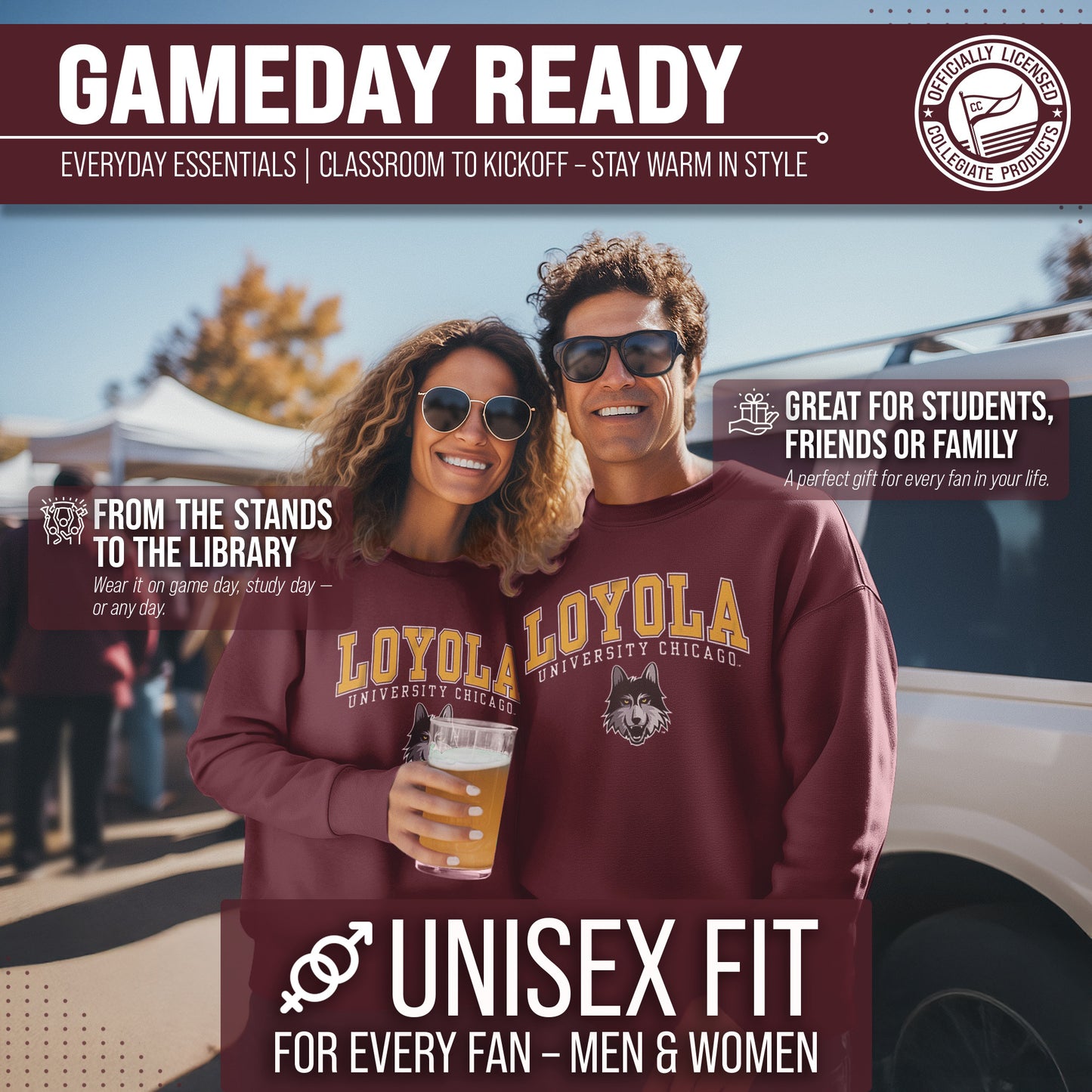 Loyola Chicago Ramblers Adult Arch & Logo Soft Style Gameday Crewneck Sweatshirt - Maroon