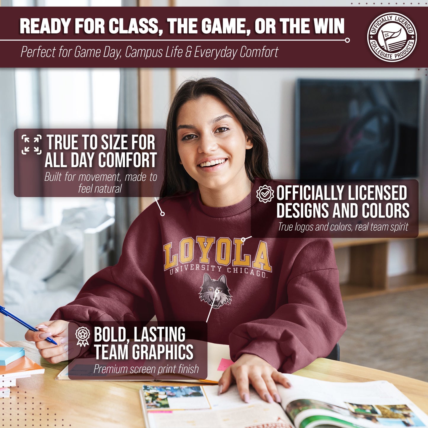 Loyola Chicago Ramblers Adult Arch & Logo Soft Style Gameday Crewneck Sweatshirt - Maroon