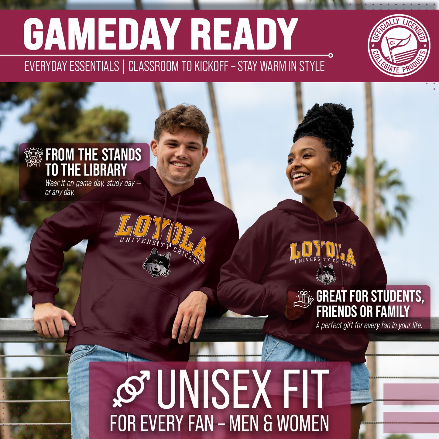 Loyola Chicago Ramblers Adult Arch & Logo Soft Style Gameday Hooded Sweatshirt - Maroon
