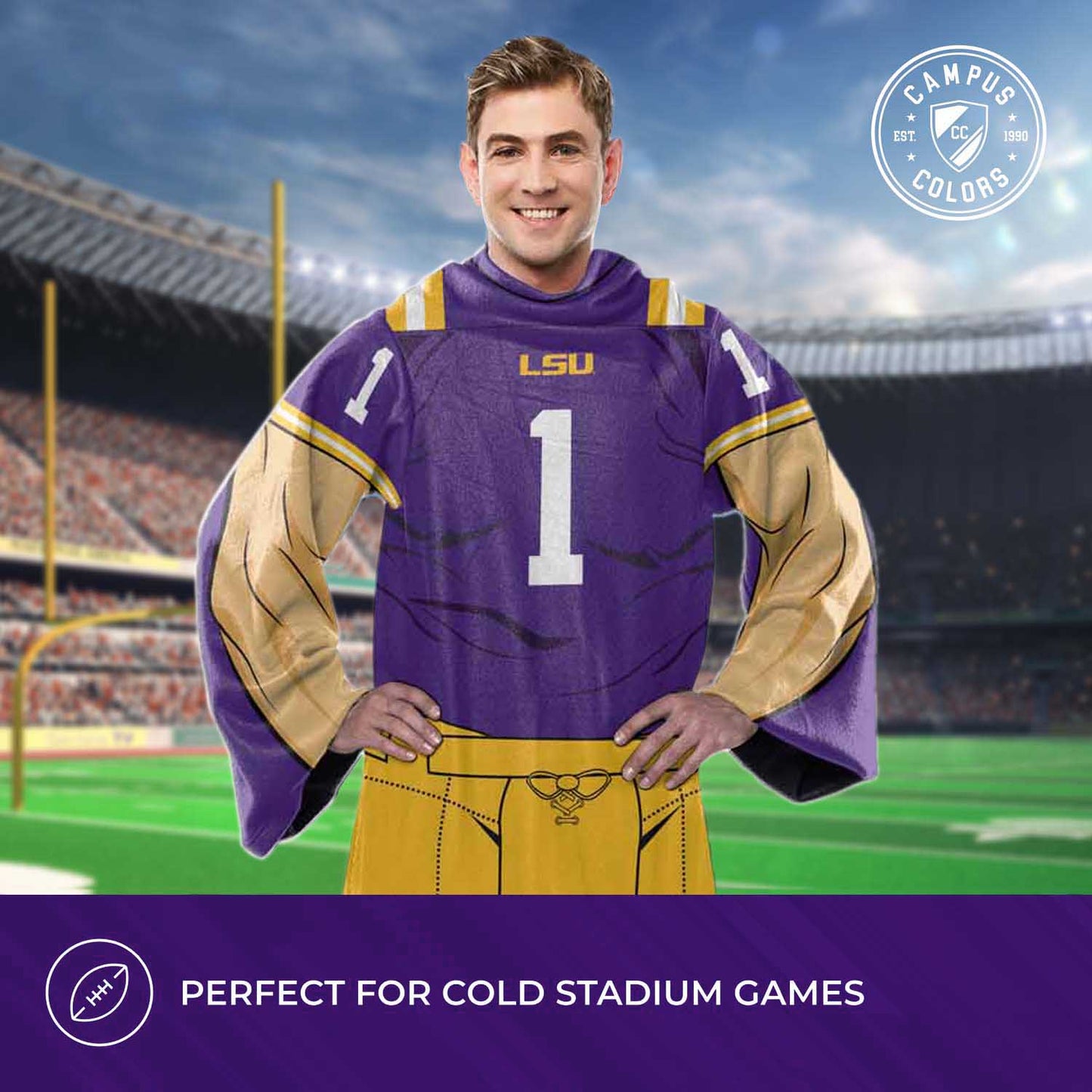 LSU Tigers NCAA Team Wearable Blanket with Sleeves - Purple