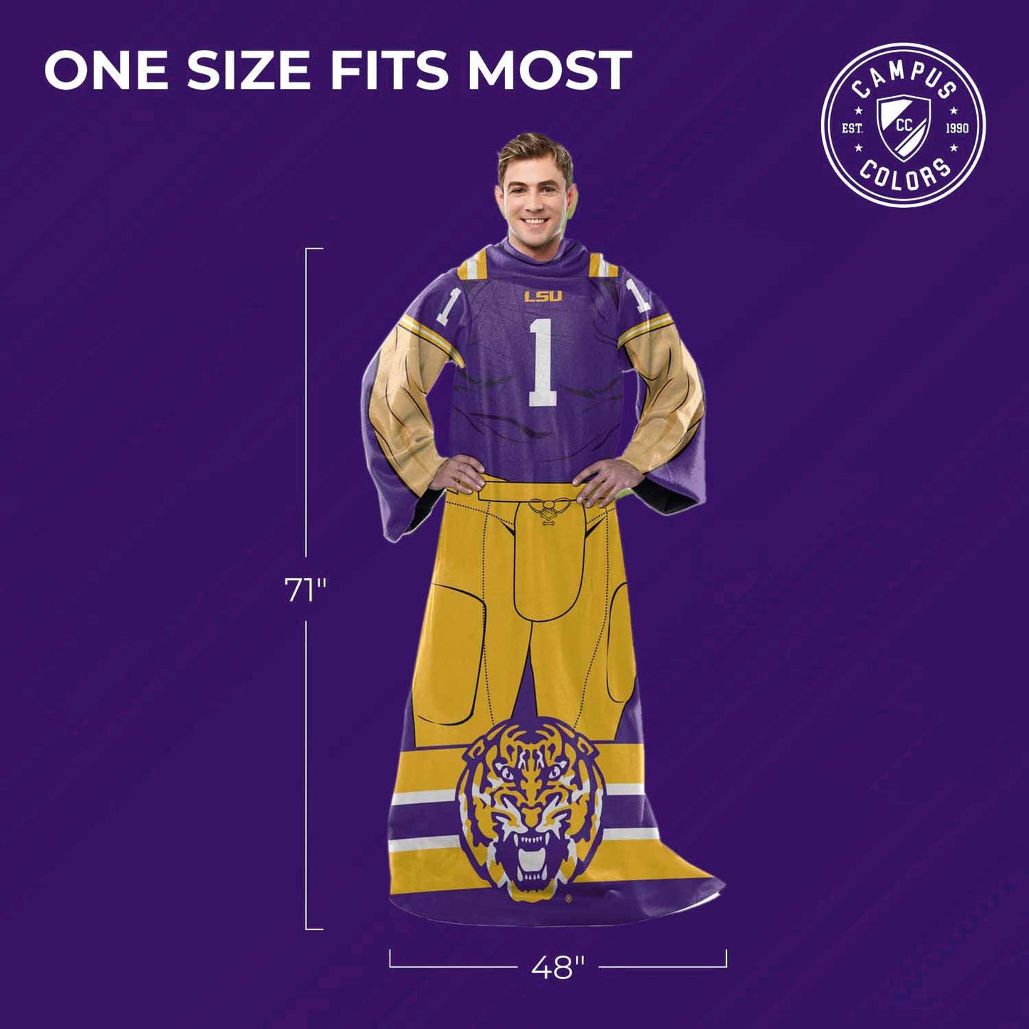 LSU Tigers NCAA Team Wearable Blanket with Sleeves - Purple