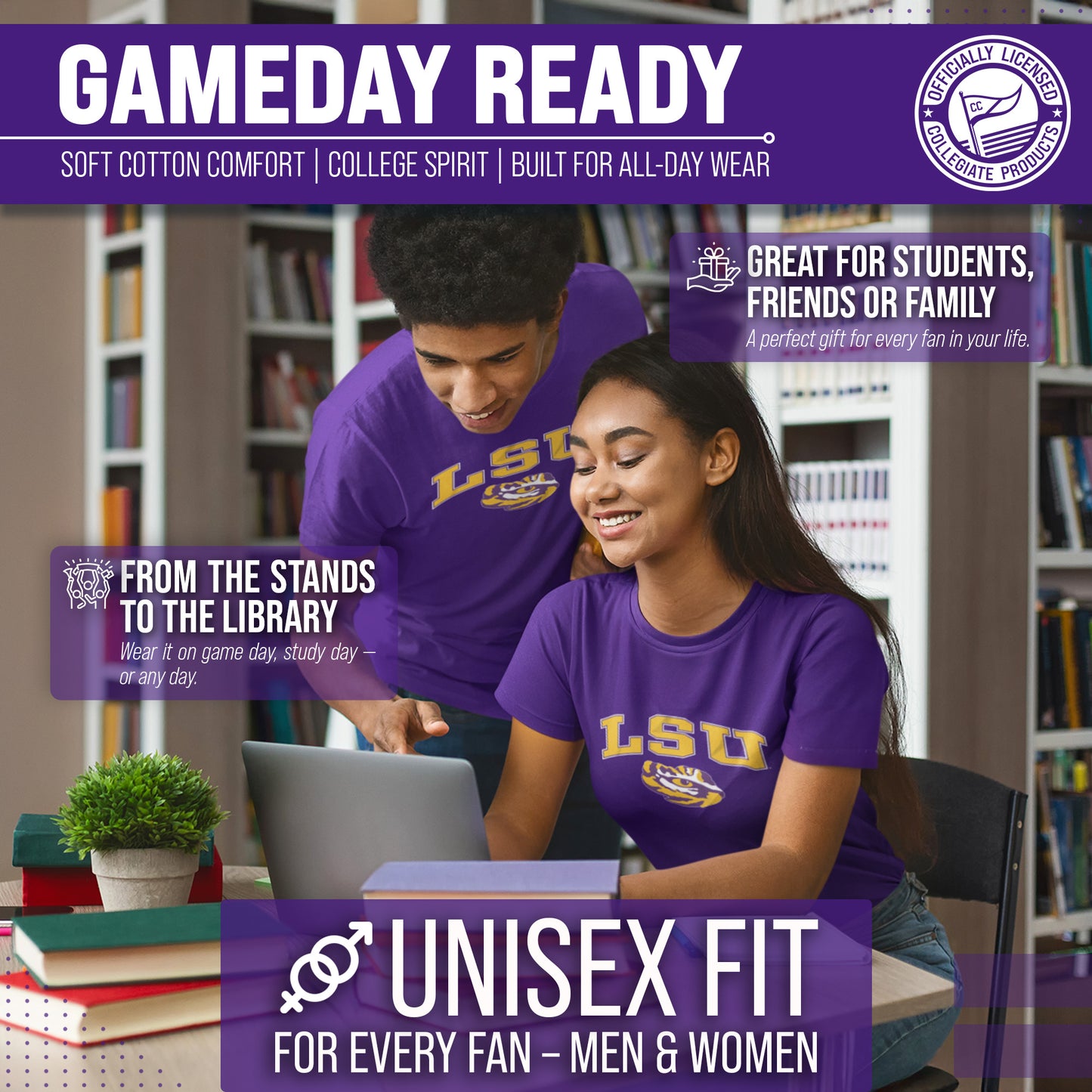 LSU Tigers NCAA Adult Gameday Cotton T-Shirt - Purple