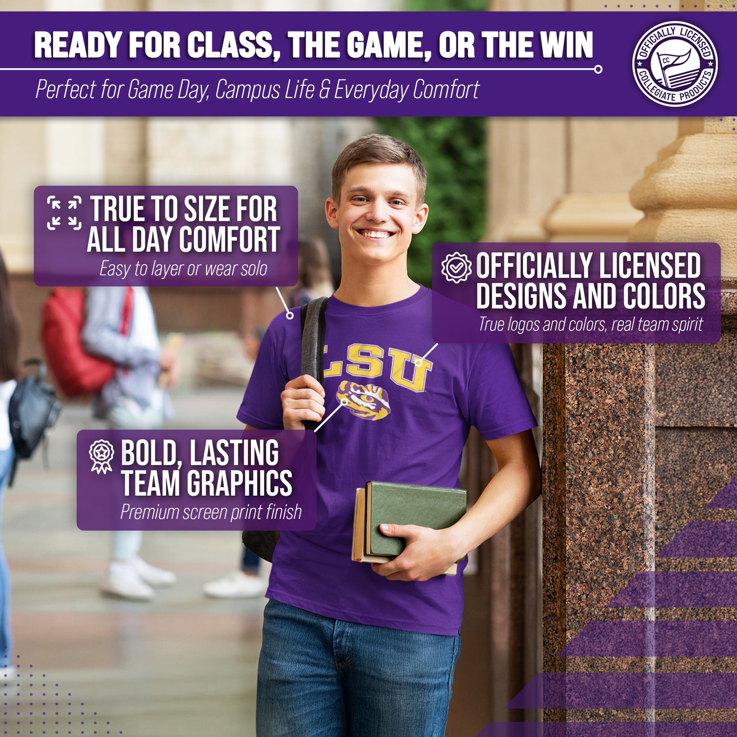 LSU Tigers NCAA Adult Gameday Cotton T-Shirt - Purple