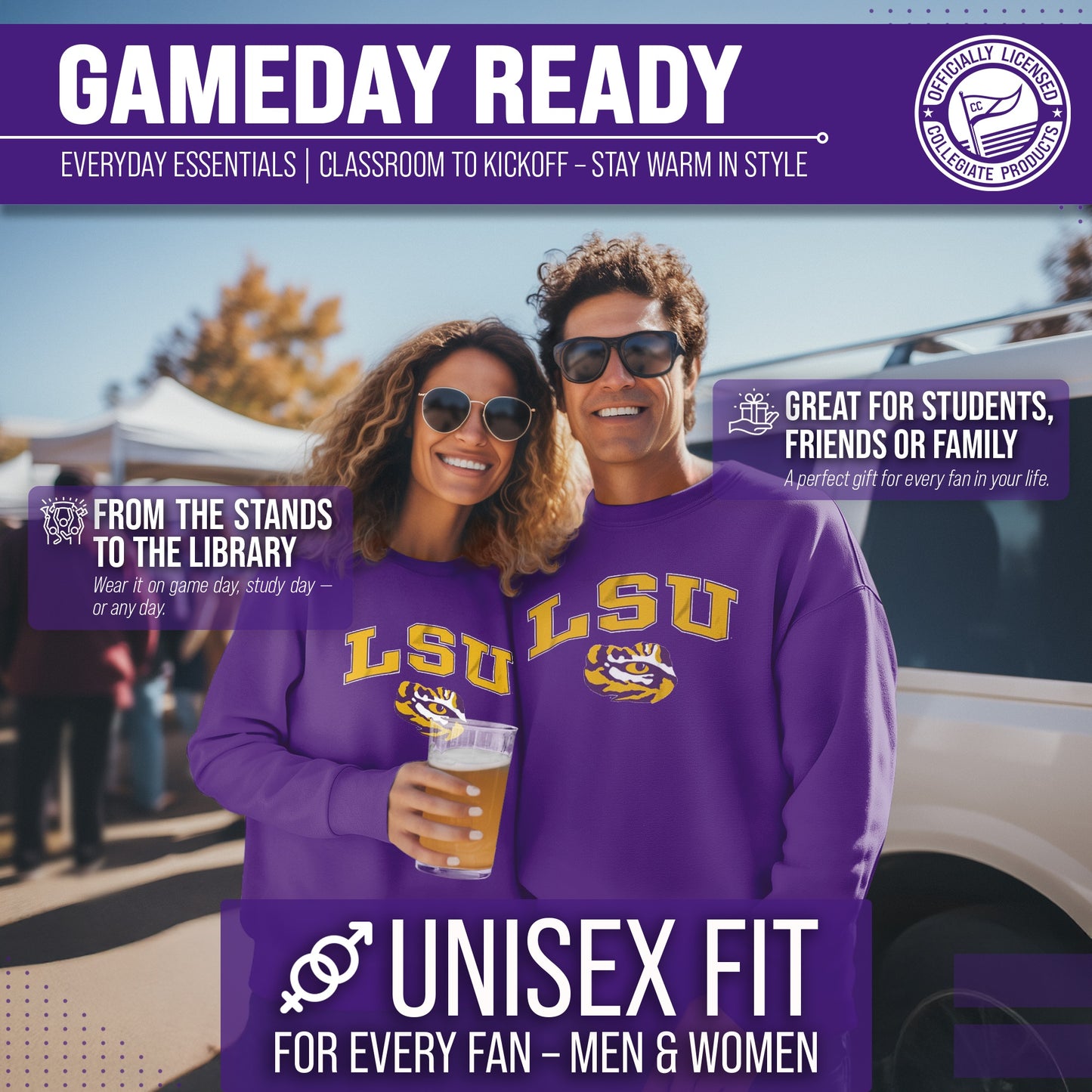 LSU Tigers Adult Arch & Logo Soft Style Gameday Crewneck Sweatshirt - Purple