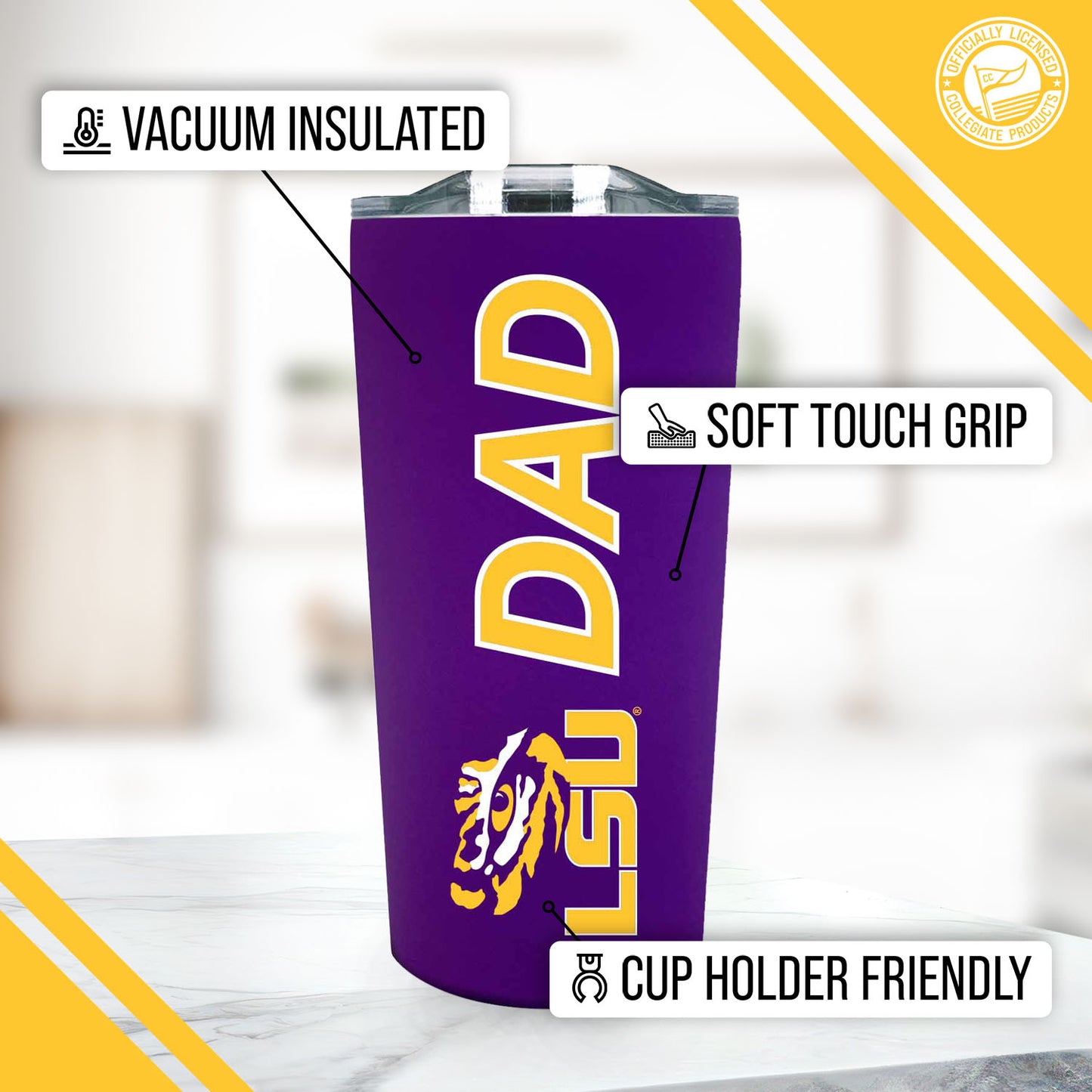 LSU Tigers NCAA Stainless Steel Travel Tumbler for Dad - Purple