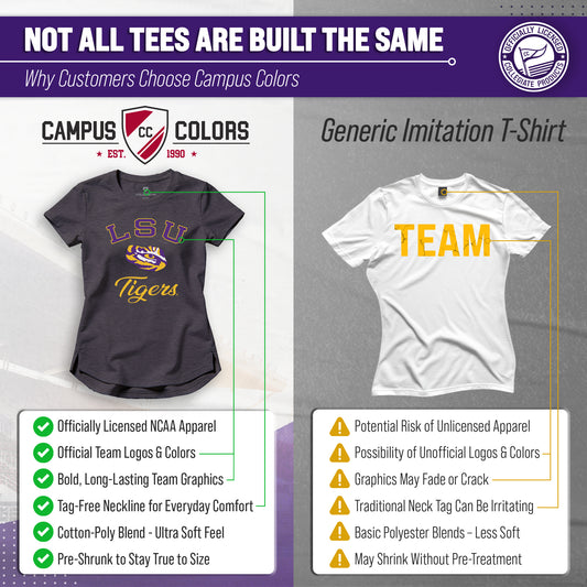 LSU Tigers NCAA Womens Tag-Less Ultra Soft Tailgate T-Shirt - Black Heather