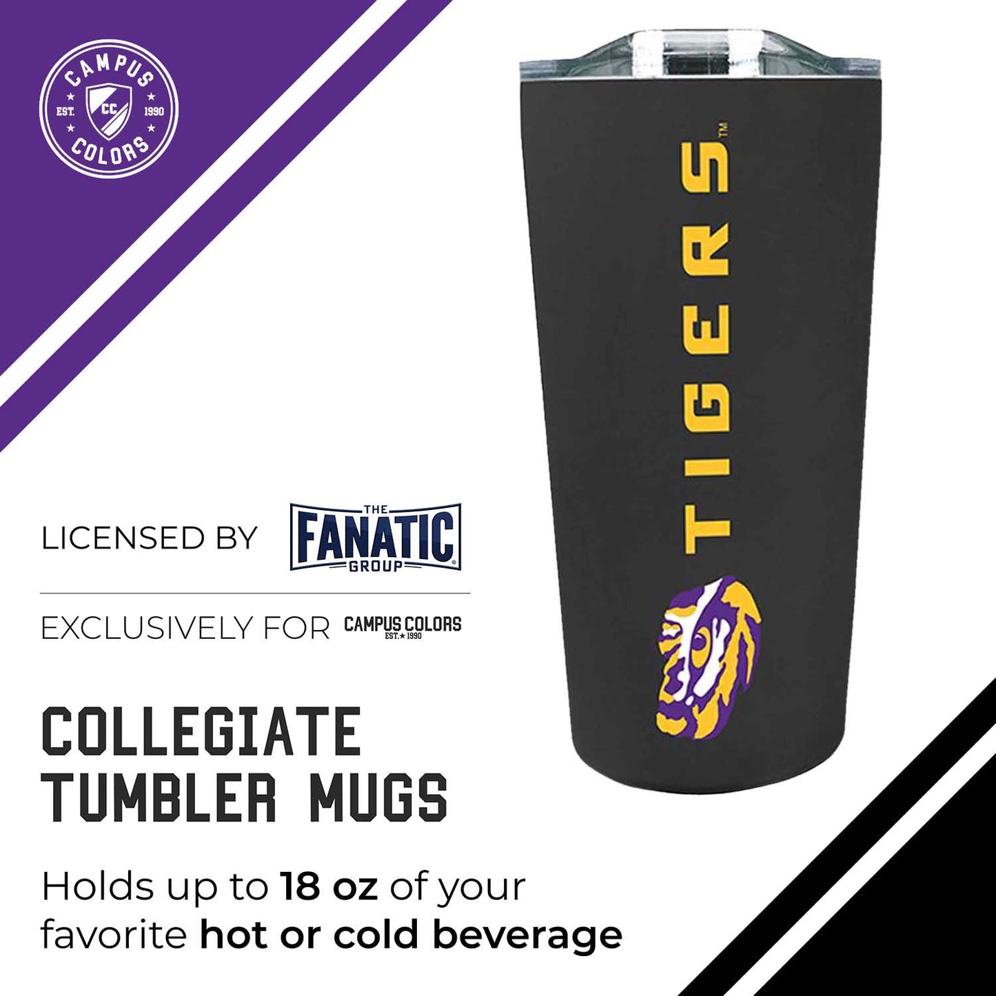 LSU Tigers NCAA Stainless Steel Tumbler perfect for Gameday - Black