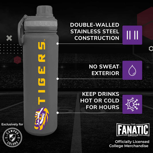LSU Tigers NCAA Stainless Steel Water Bottle - Sport Gray