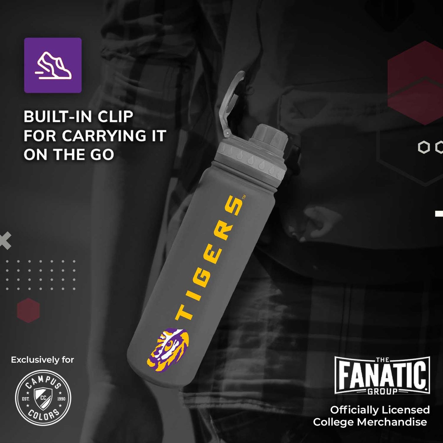 LSU Tigers NCAA Stainless Steel Water Bottle - Sport Gray