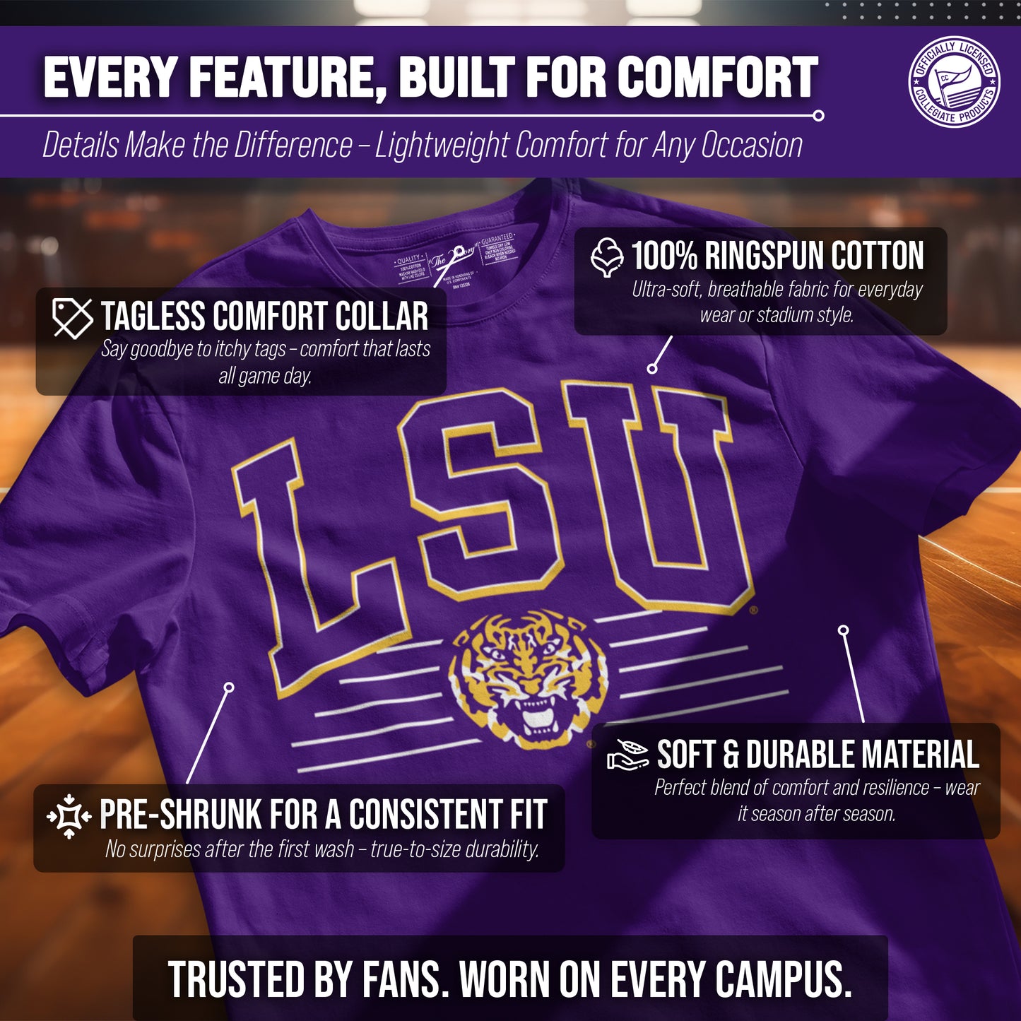 LSU Tigers NCAA Adult Unisex Overtime Classics T-Shirt - Purple