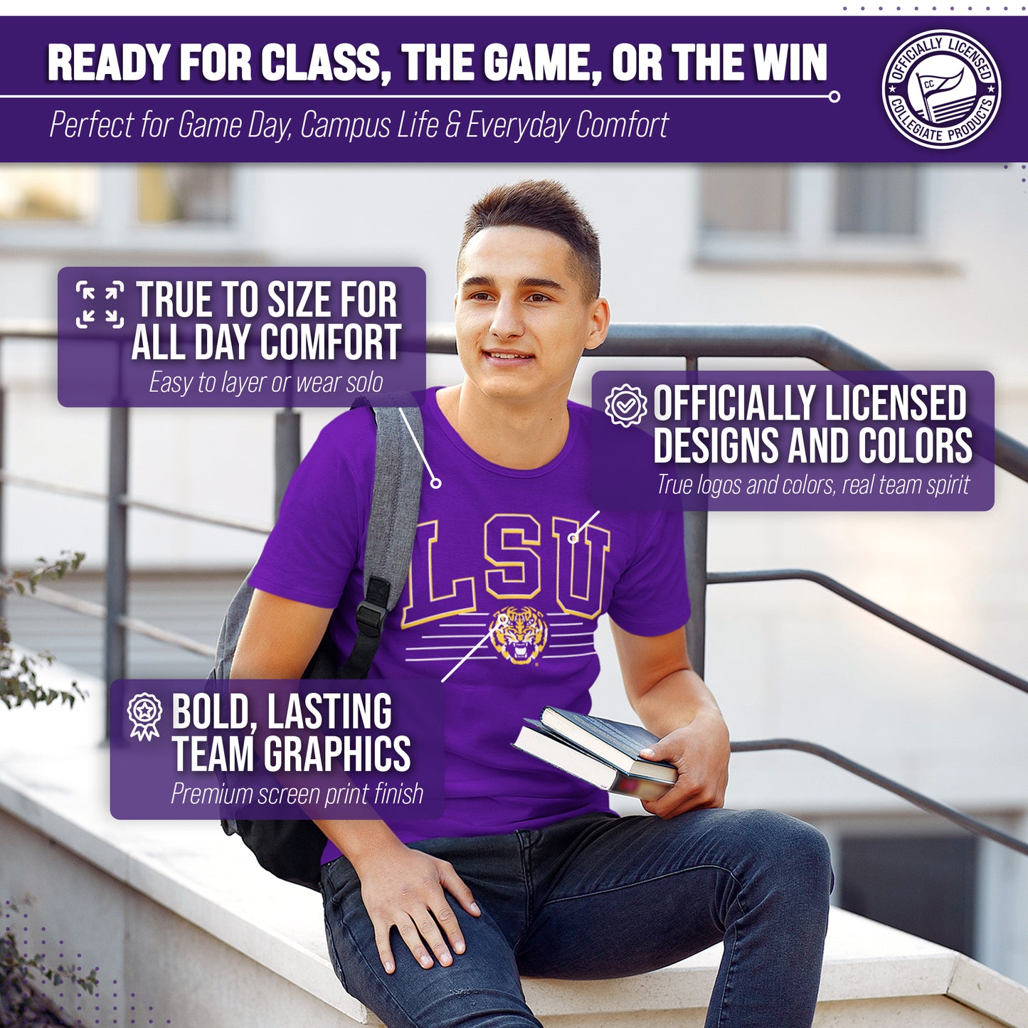 LSU Tigers NCAA Adult Unisex Overtime Classics T-Shirt - Purple