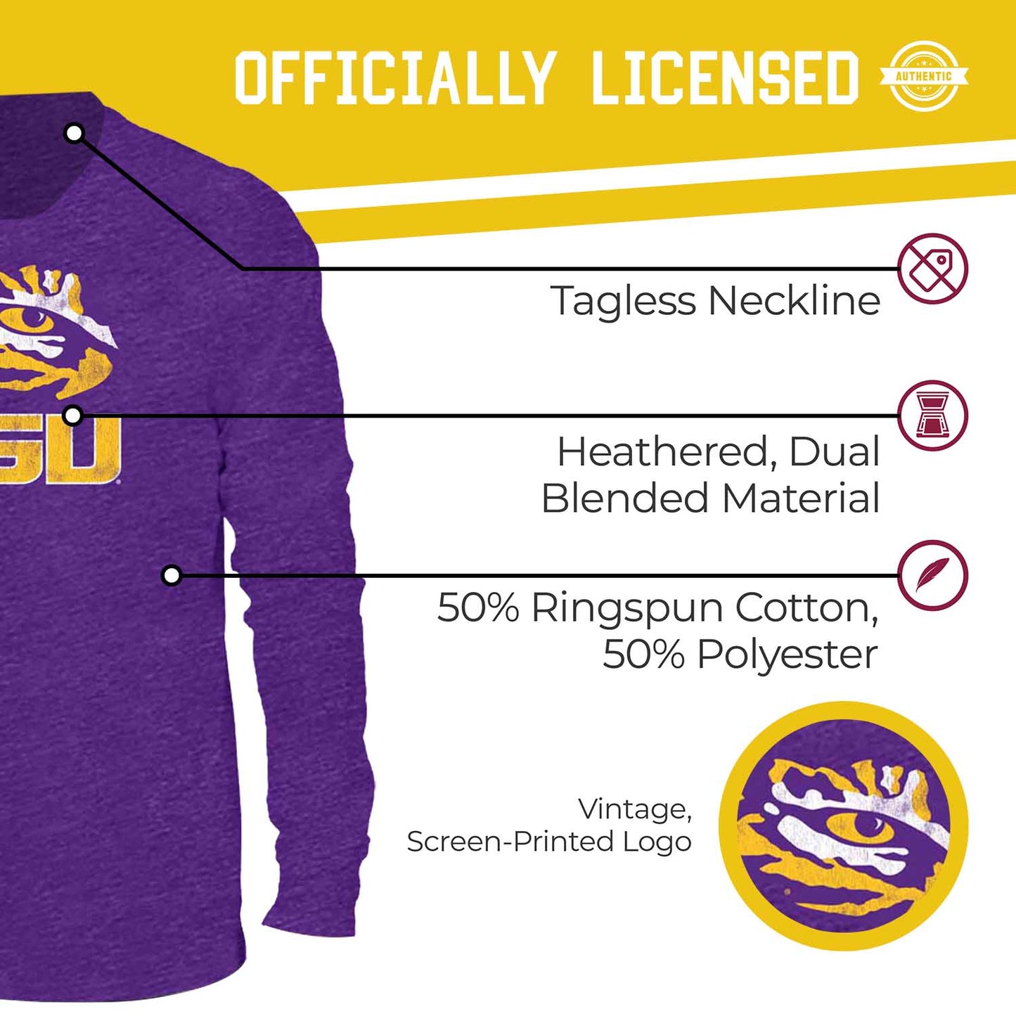 LSU Tigers NCAA MVP Adult Long-Sleeve Shirt - Purple