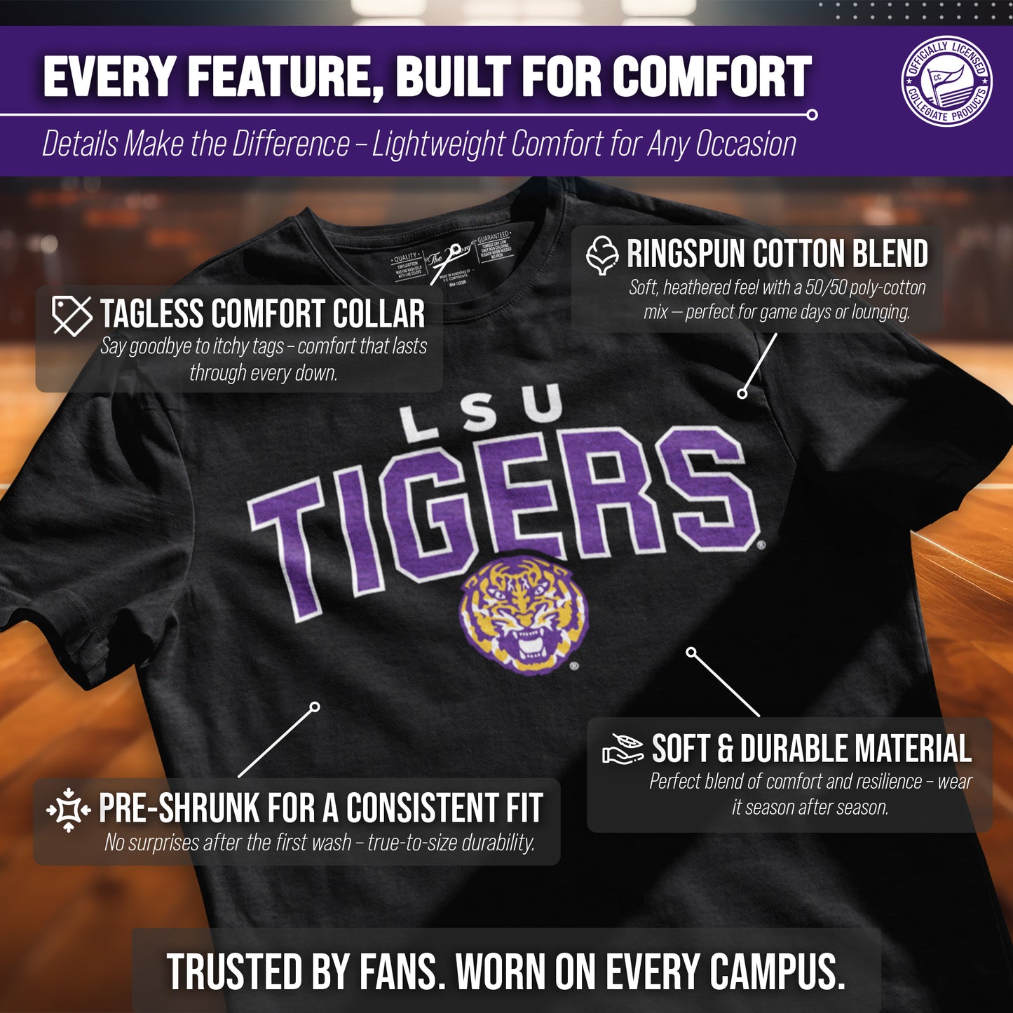 LSU Tigers NCAA Adult Unisex Starting Fresh T-Shirt - Black Heather