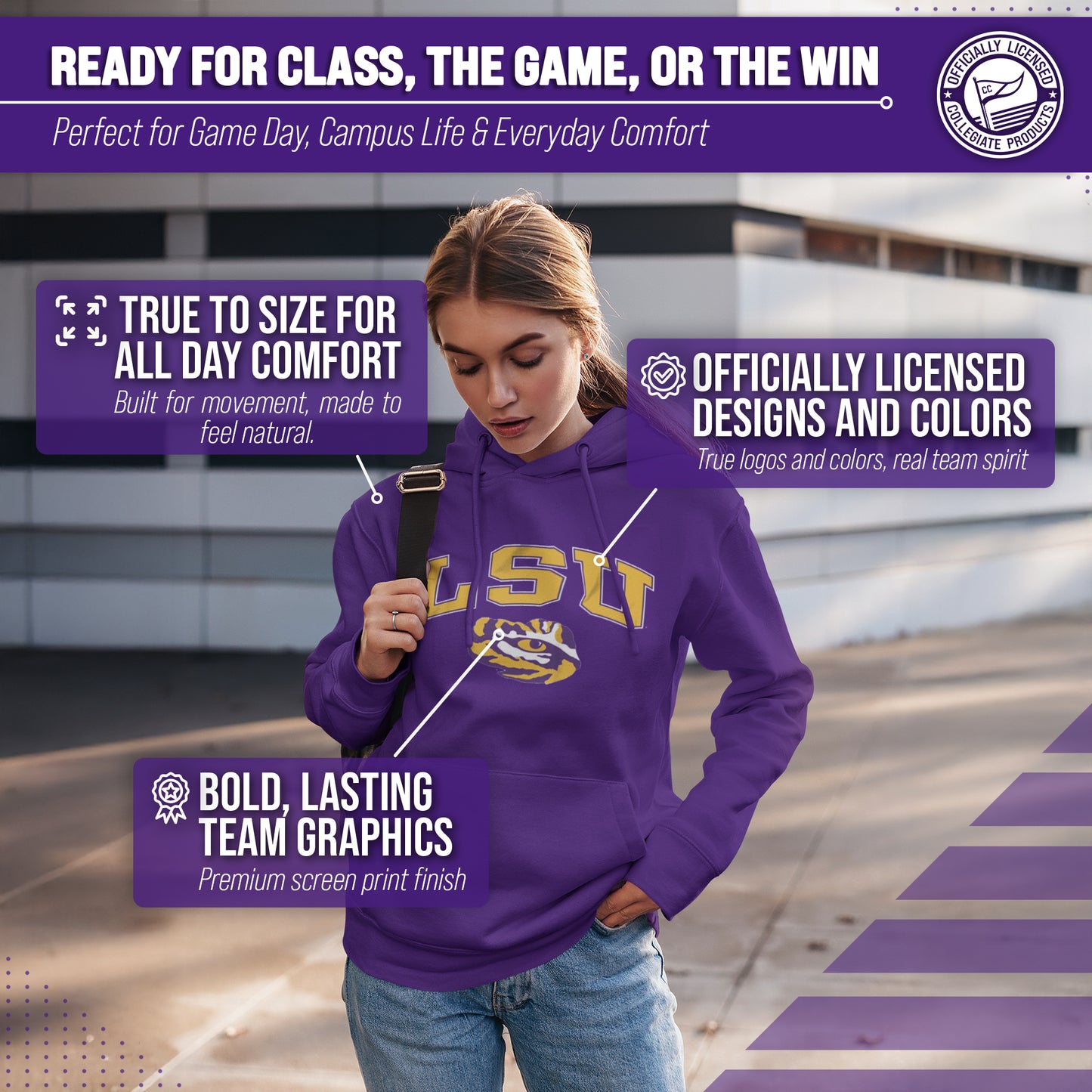 LSU Tigers Adult Arch & Logo Soft Style Gameday Hooded Sweatshirt - Purple