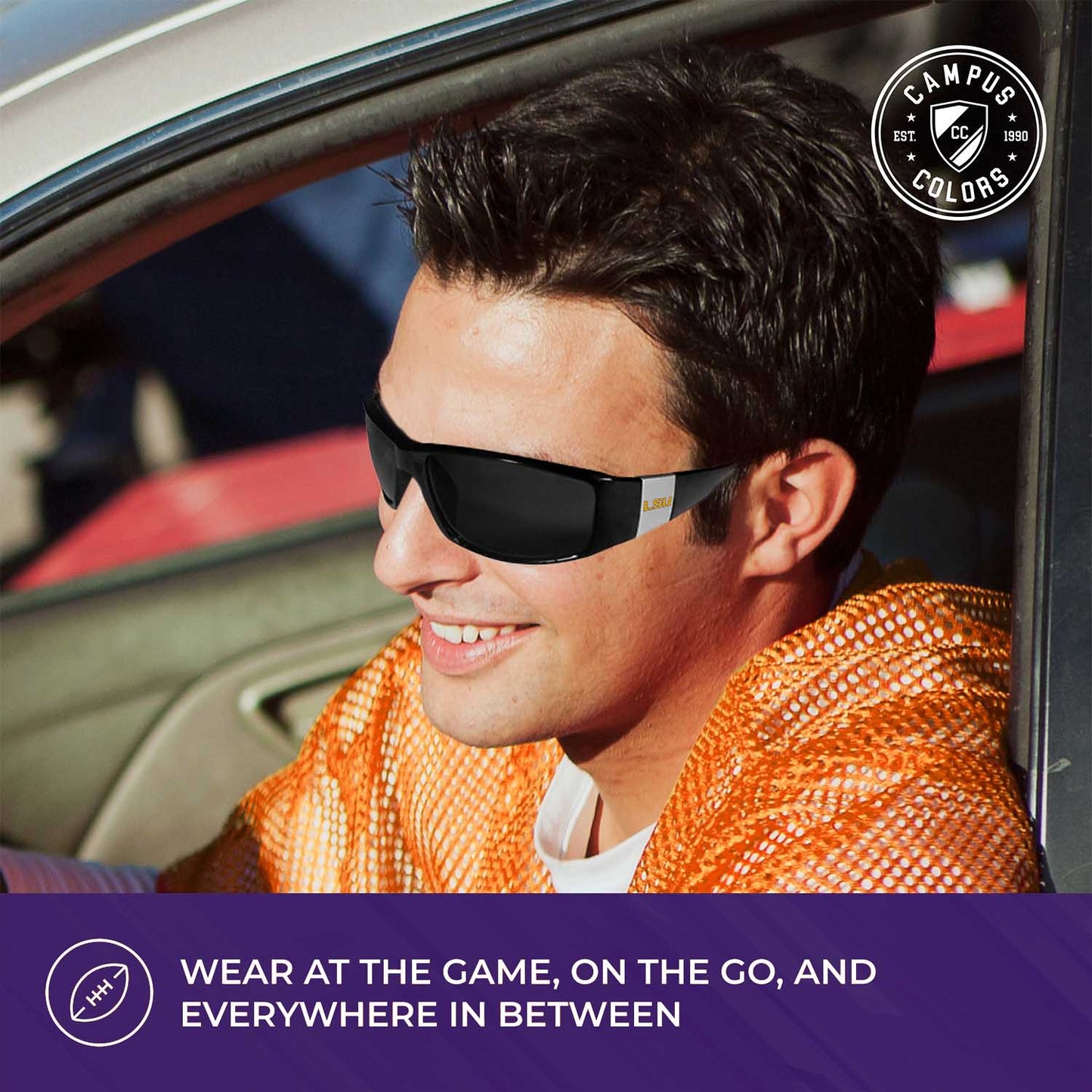 LSU Tigers NCAA Black Chrome Sunglasses with Visor Clip Bundle - Black