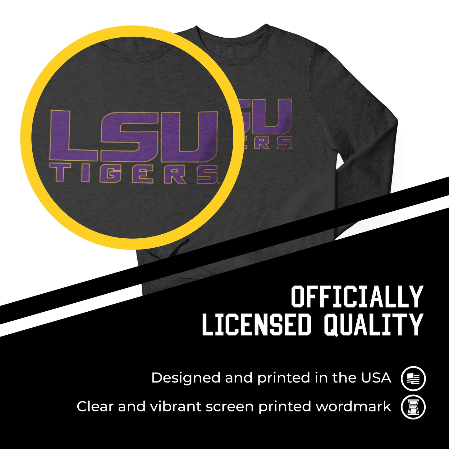 LSU Tigers NCAA Adult Charcoal Crewneck Fleece Sweatshirt - Charcoal