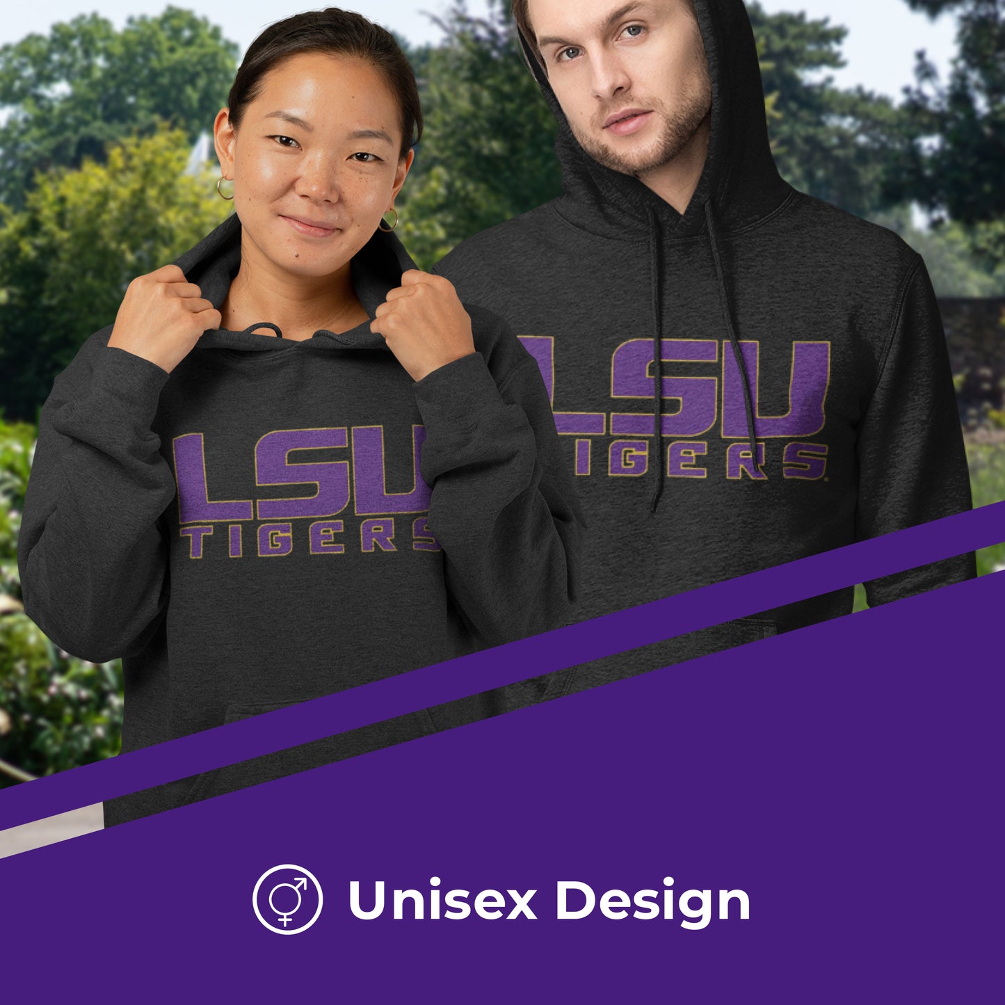LSU Tigers NCAA Adult Cotton Blend Charcoal Hooded Sweatshirt - Charcoal