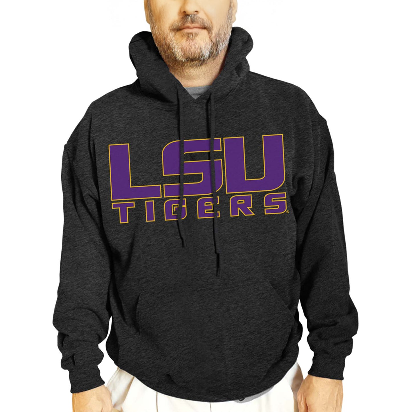 LSU Tigers NCAA Adult Cotton Blend Charcoal Hooded Sweatshirt - Charcoal