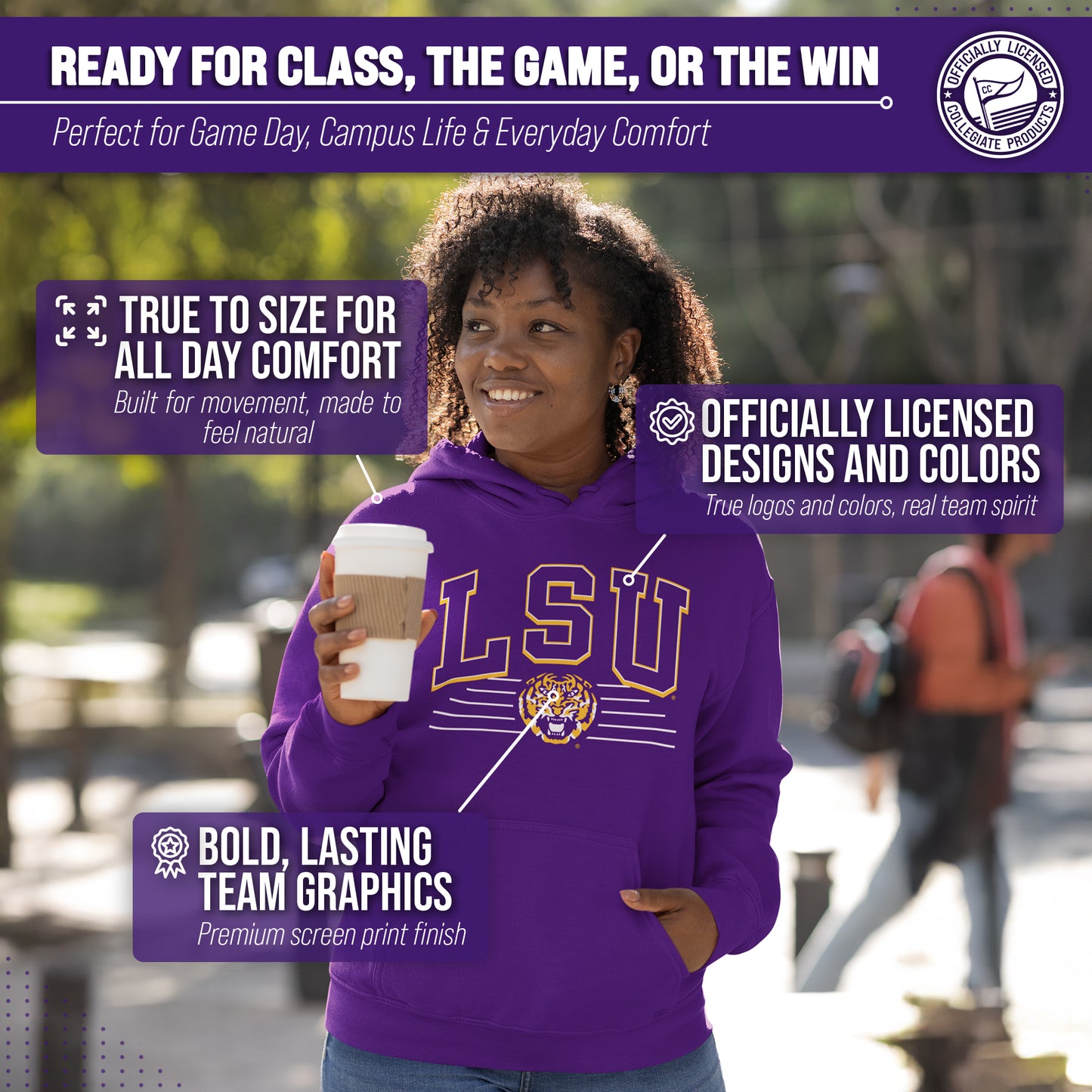 LSU Tigers NCAA Adult Unisex Overtime Classics Hooded Fleece Sweatshirt - Purple