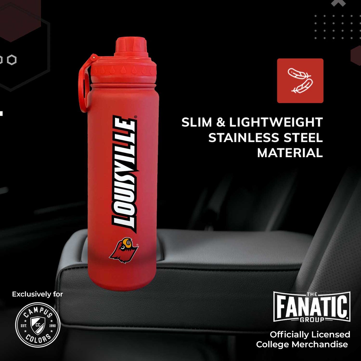 Louisville Cardinals NCAA Stainless Steel Water Bottle - Red