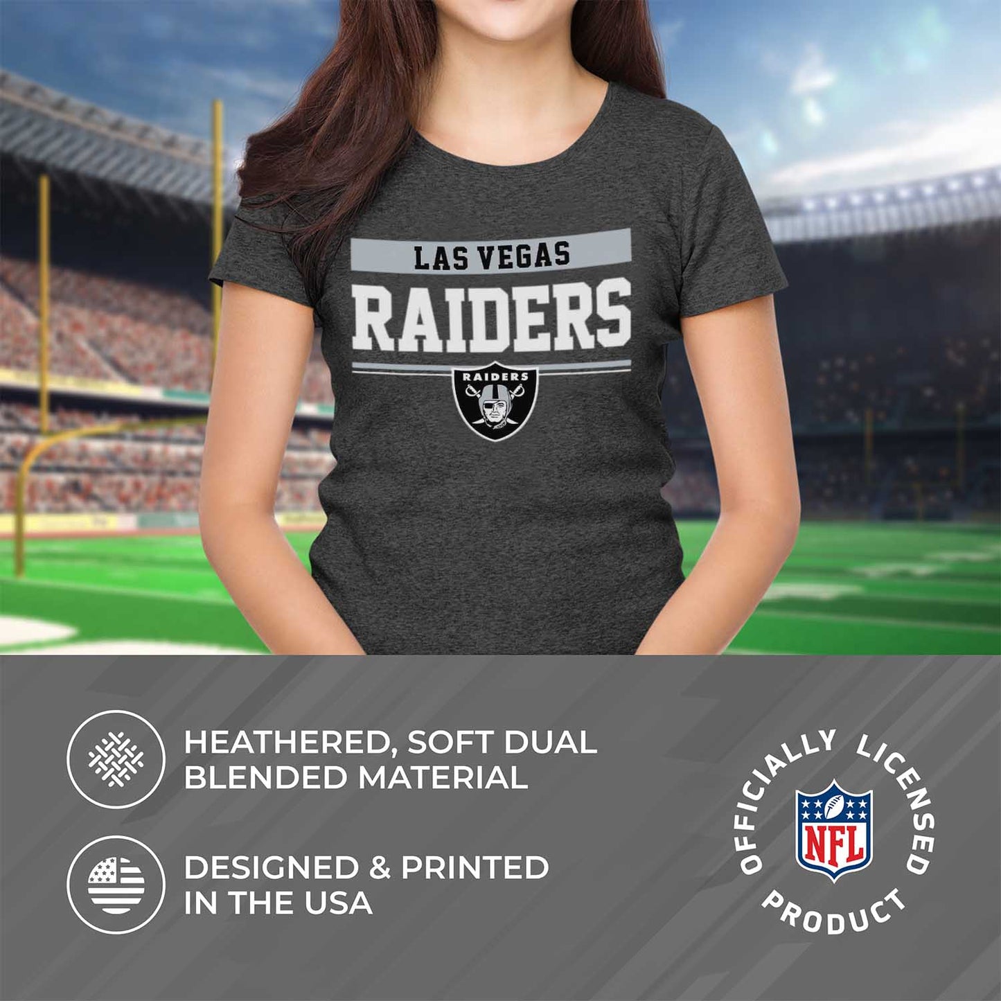 Las Vegas Raiders NFL Women's Team Block Charcoal Tagless T-Shirt - Charcoal