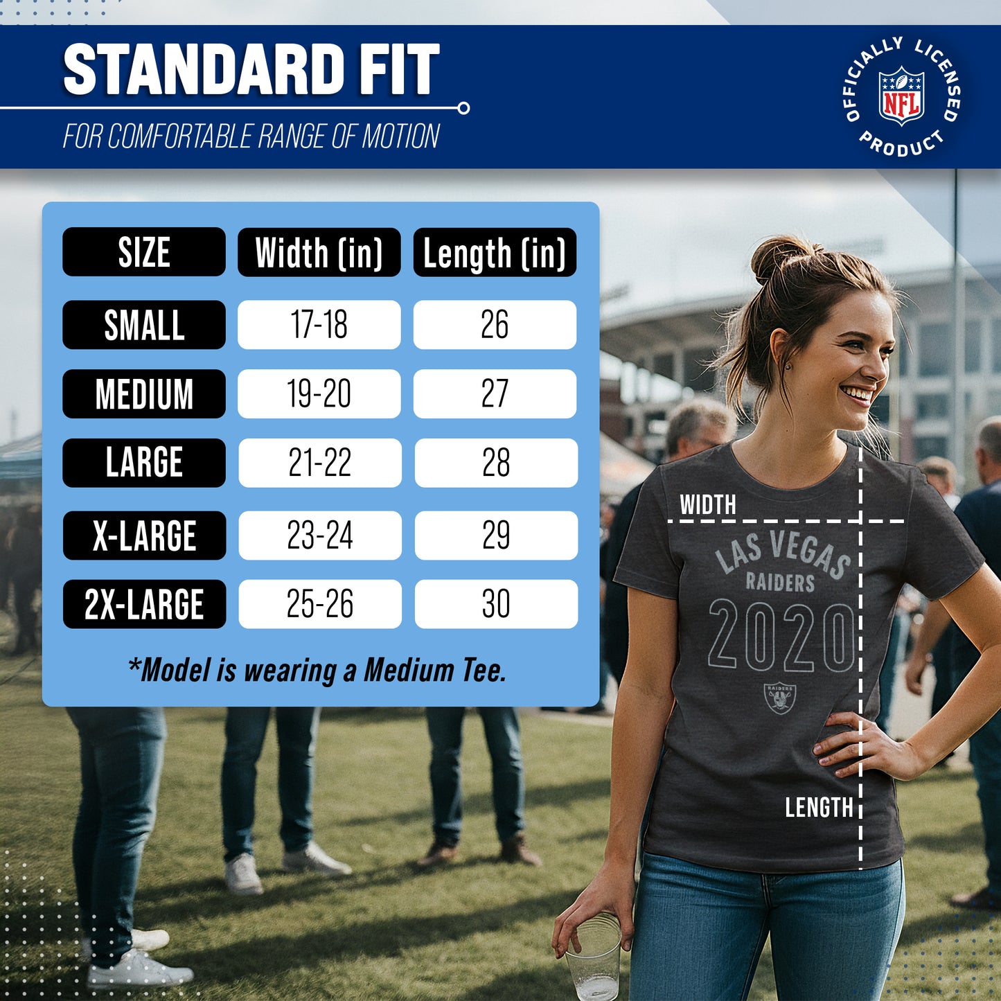 Las Vegas Raiders NFL Womens Big Date Tag-Less T-Shirt - Black