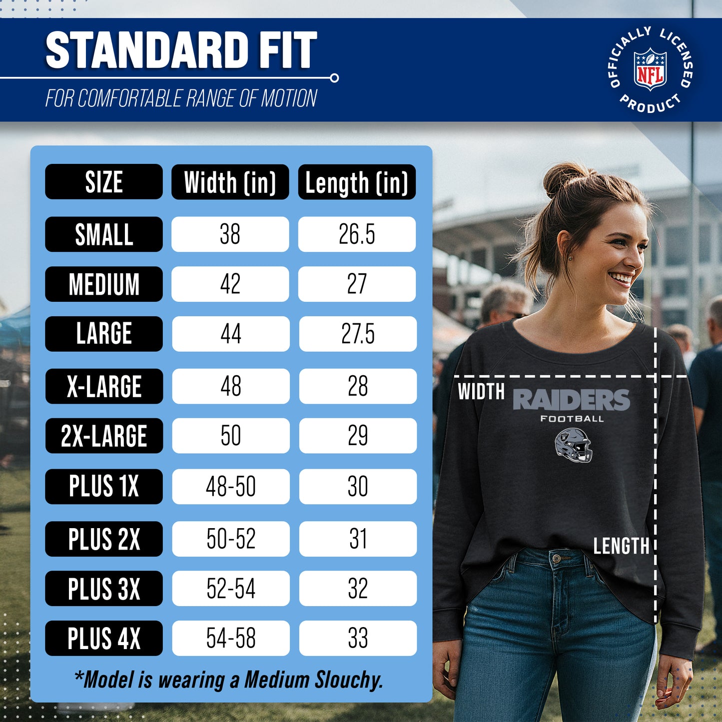 Las Vegas Raiders Women's NFL Football Helmet Charcoal Slouchy Crewneck -Tagless Lightweight Pullover - Charcoal