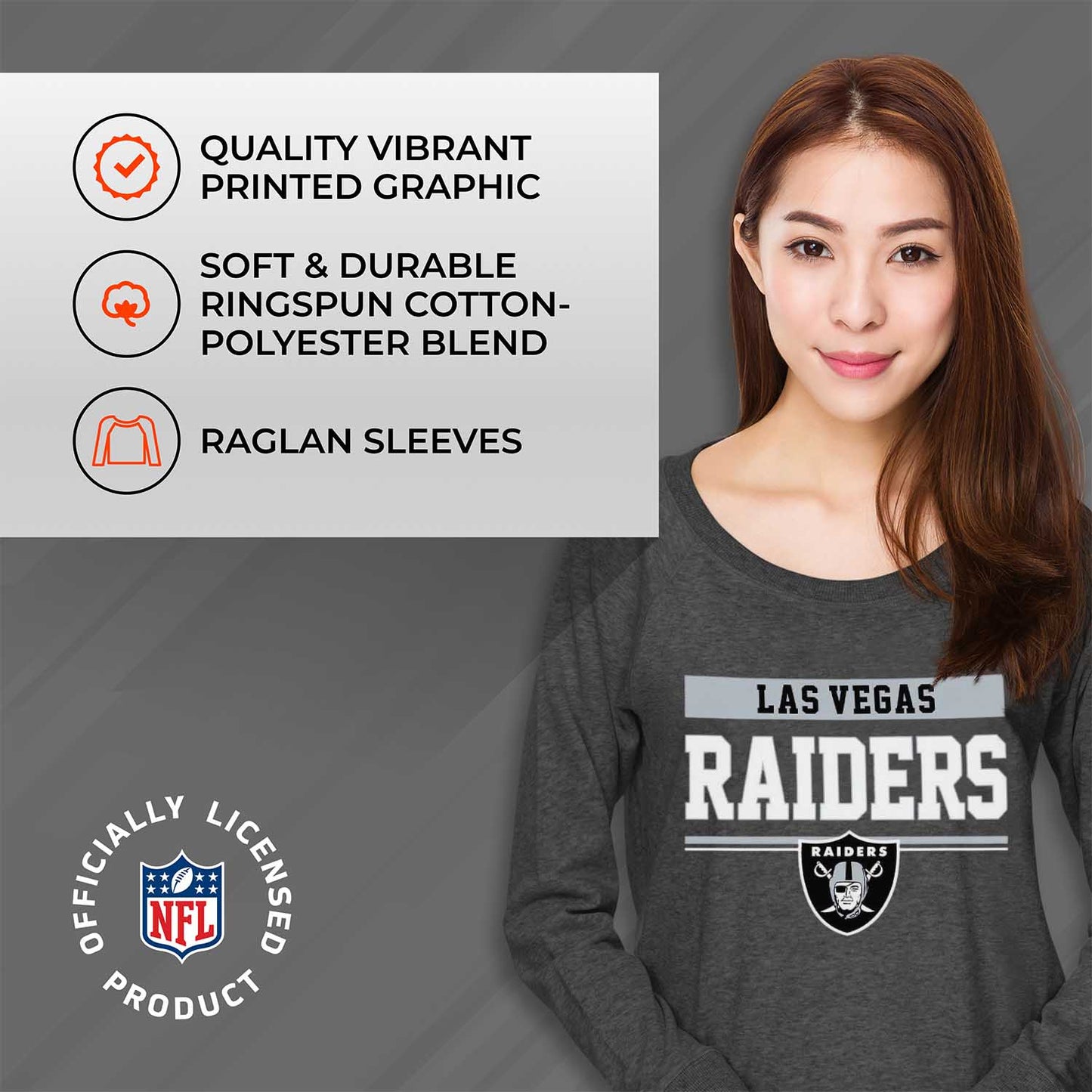 Las Vegas Raiders NFL Womens Charcoal Crew Neck Football Apparel - Charcoal