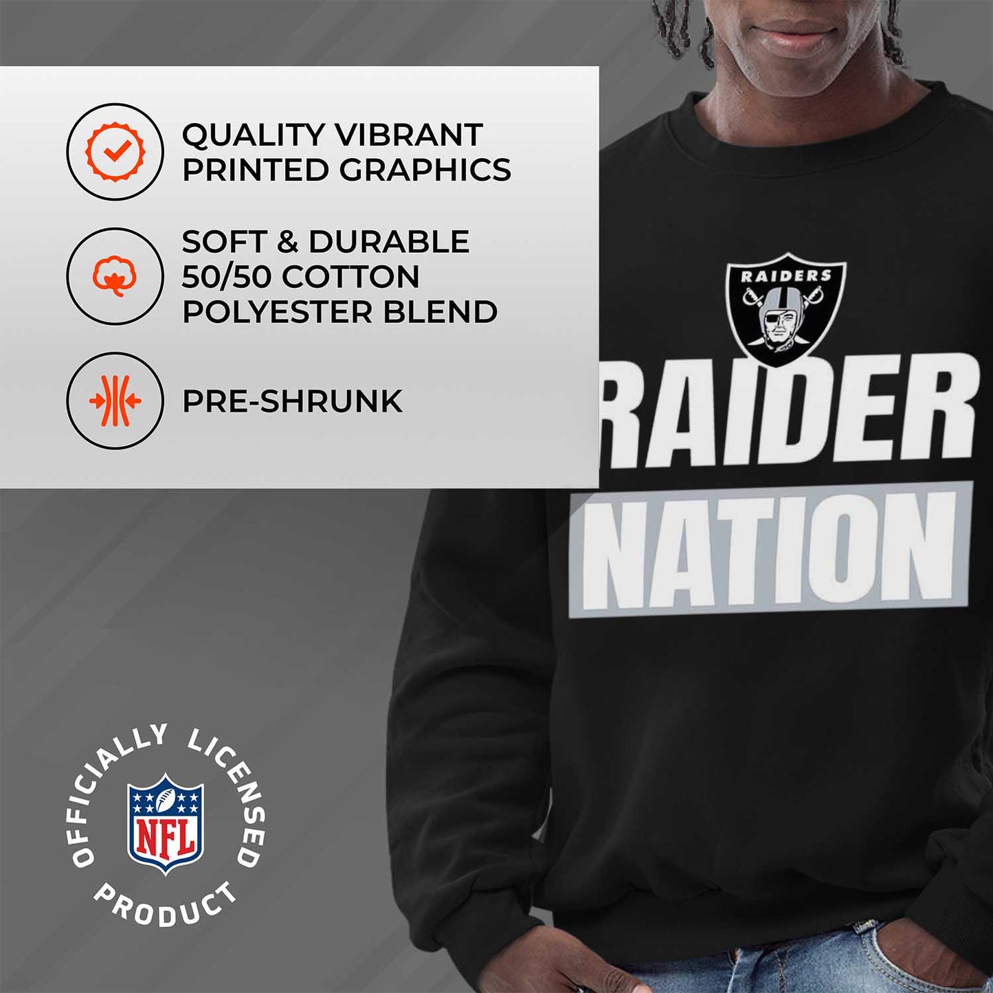Las Vegas Raiders NFL Adult Slogan Crewneck Sweatshirt - Black