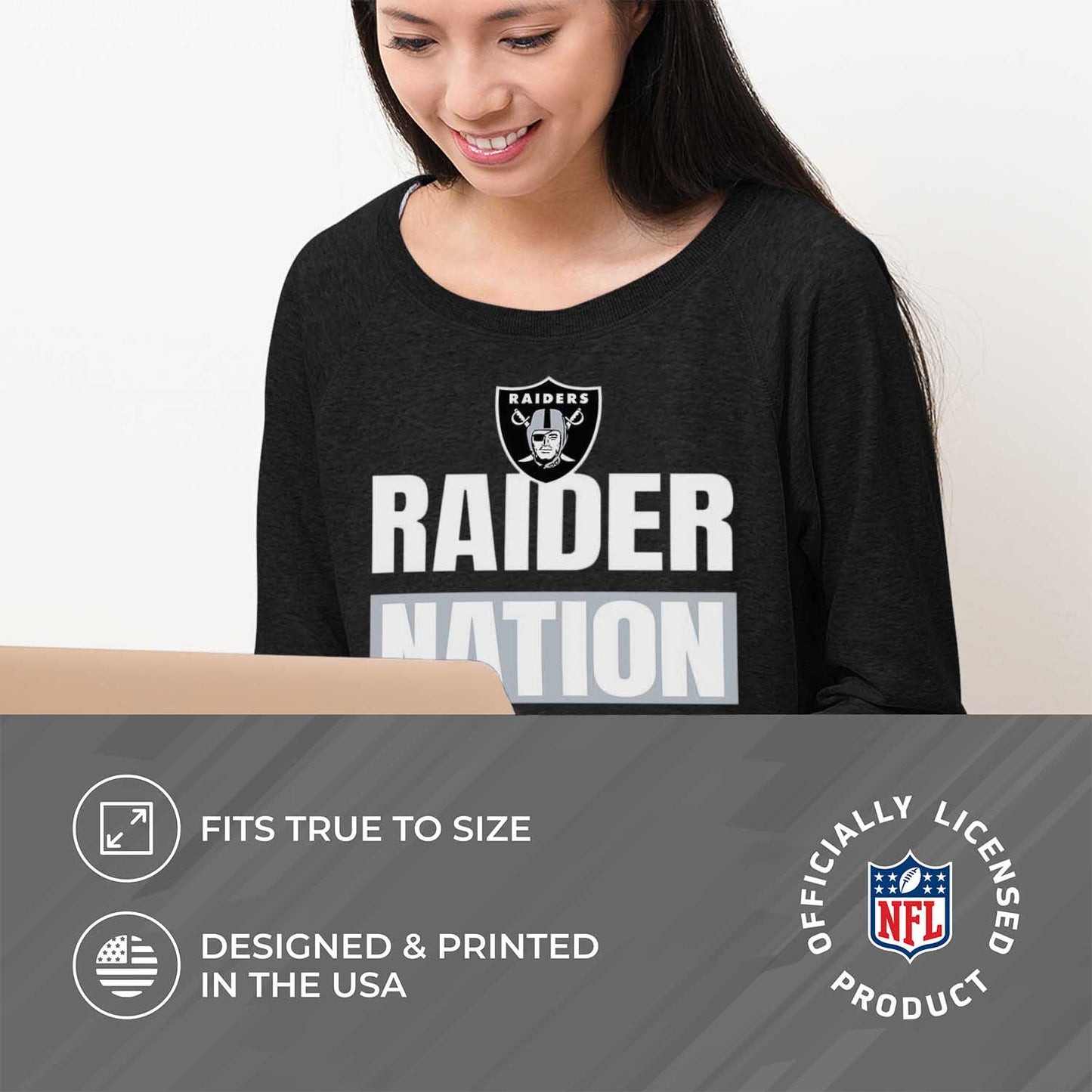 Las Vegas Raiders NFL Womens Plus Size Team Slogan Crew Neck - Black