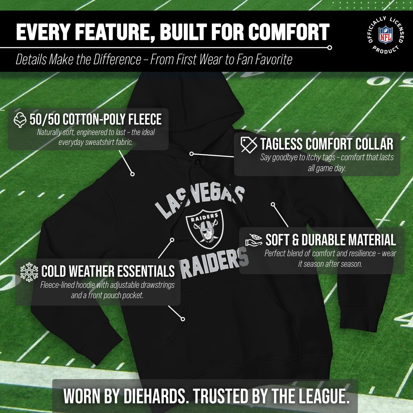 Las Vegas Raiders NFL Adult Gameday Hooded Sweatshirt - Black