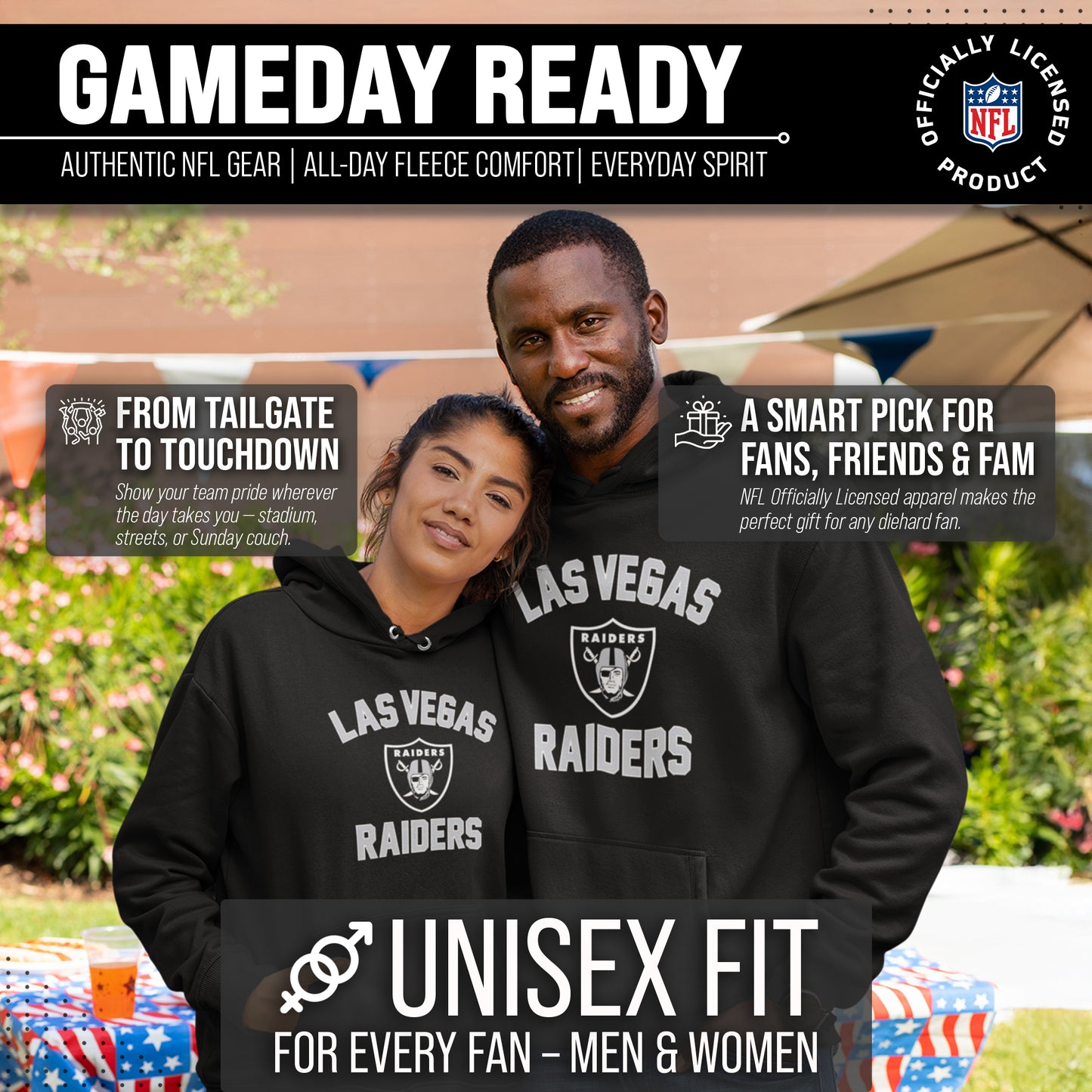 Las Vegas Raiders NFL Adult Gameday Hooded Sweatshirt - Black