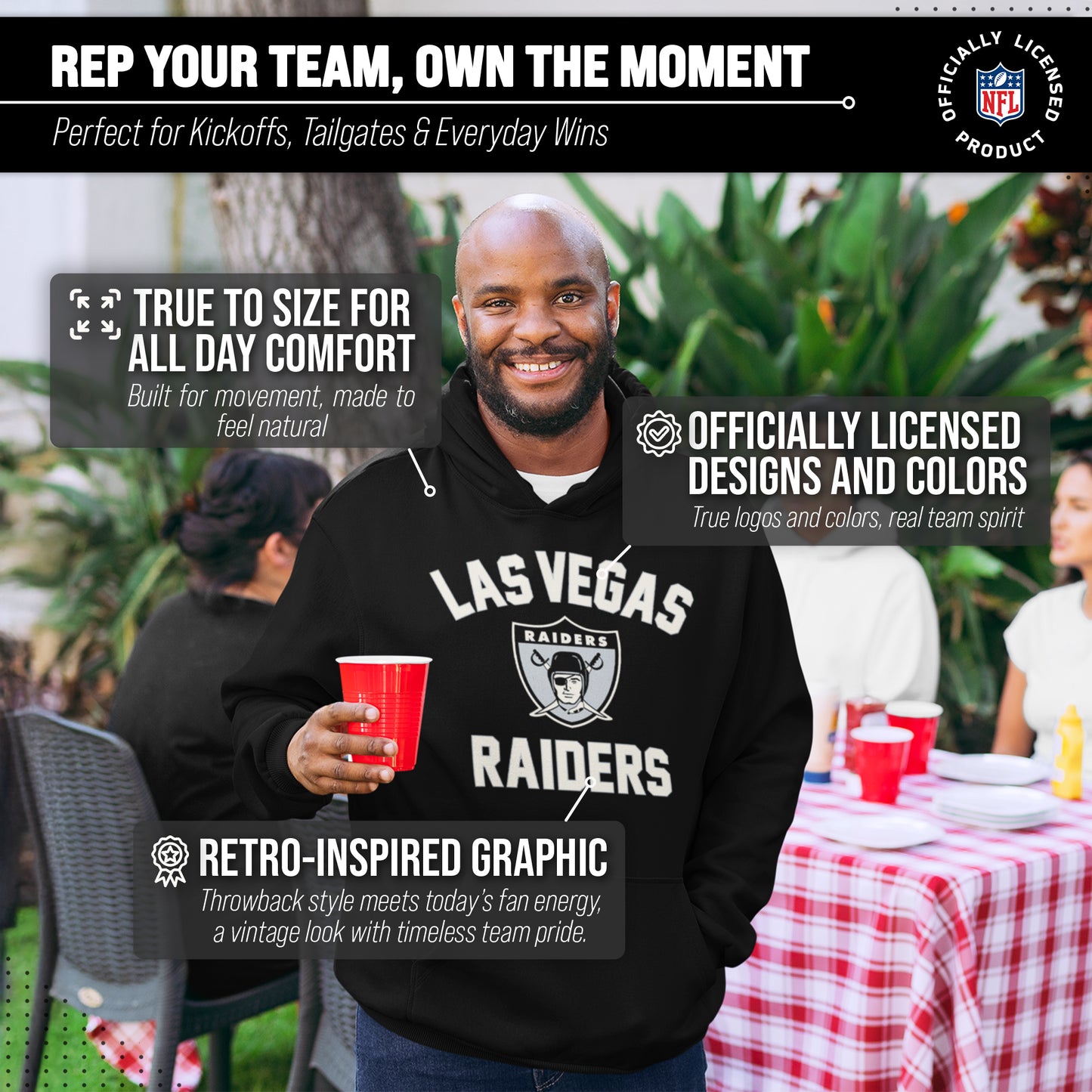 Las Vegas Raiders NFL Adult Unisex Retro Gameday Ultra Soft Fleece Hooded Sweatshirt - Black